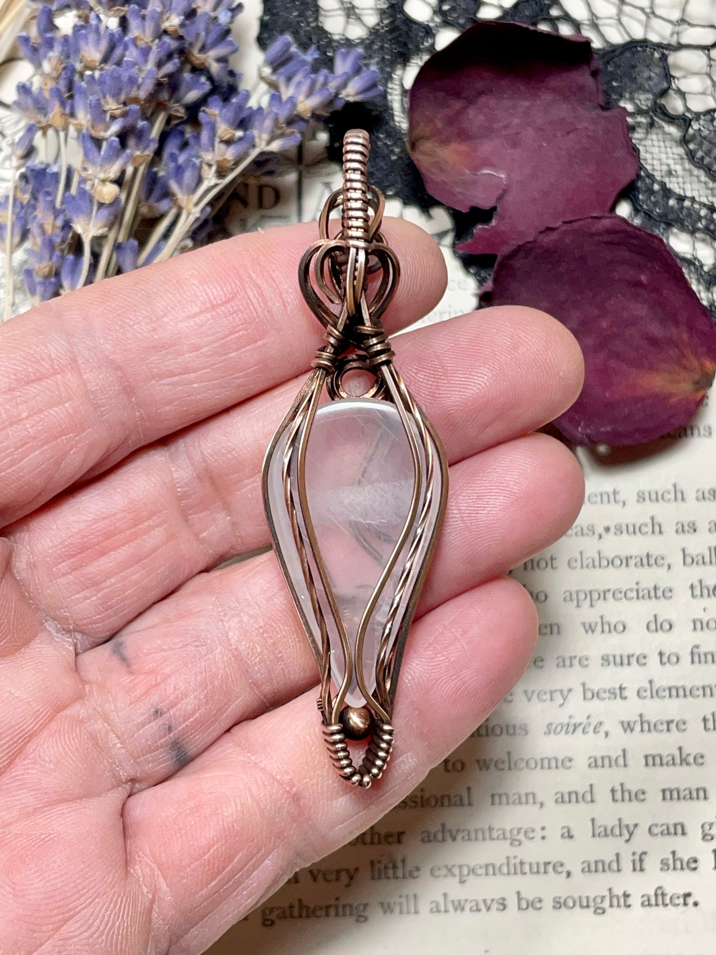Rose Quartz Pendant in Copper