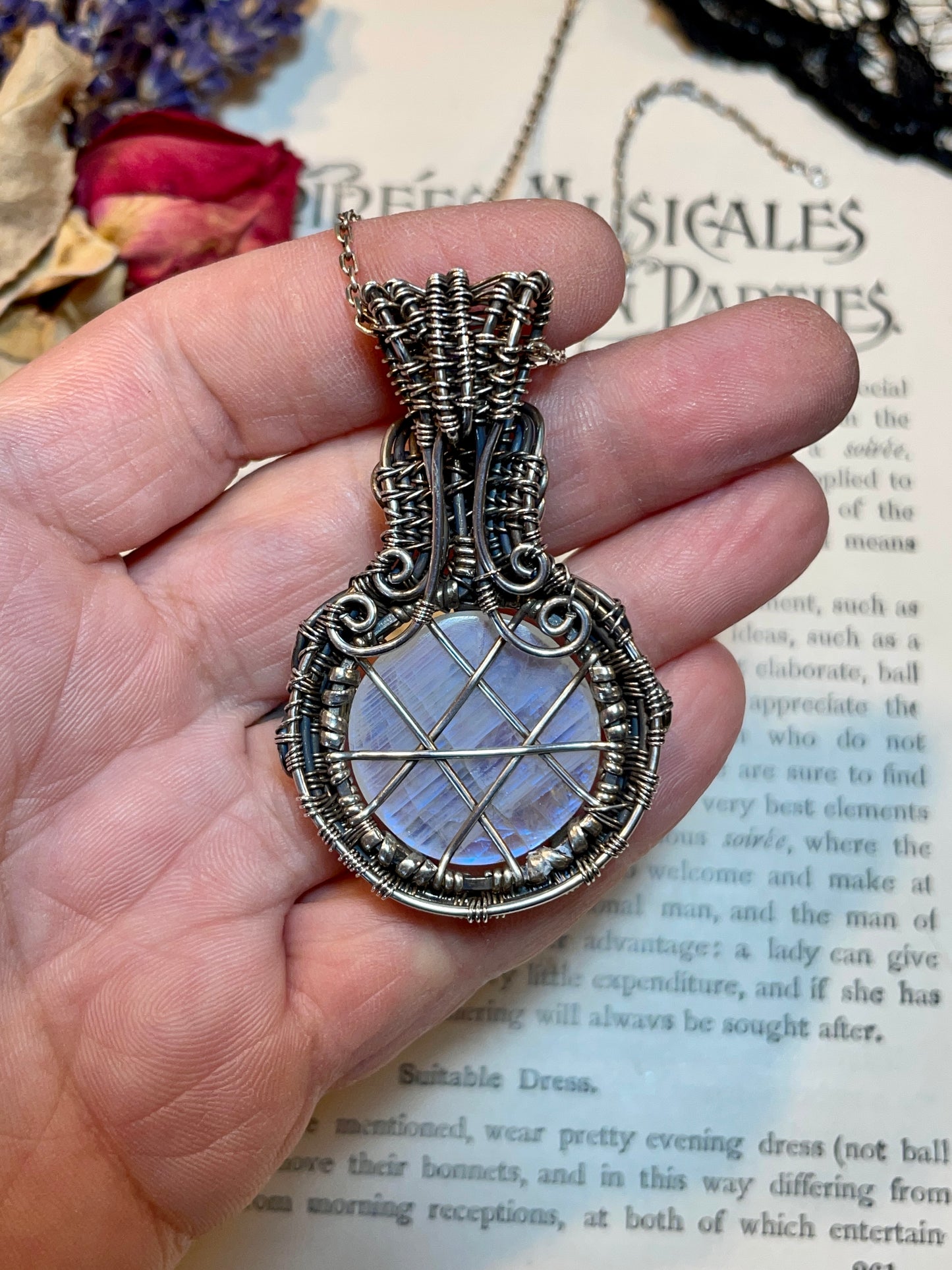 Moonstone (Rainbow Moonstone) Pentacle Pendant in Sterling Silver