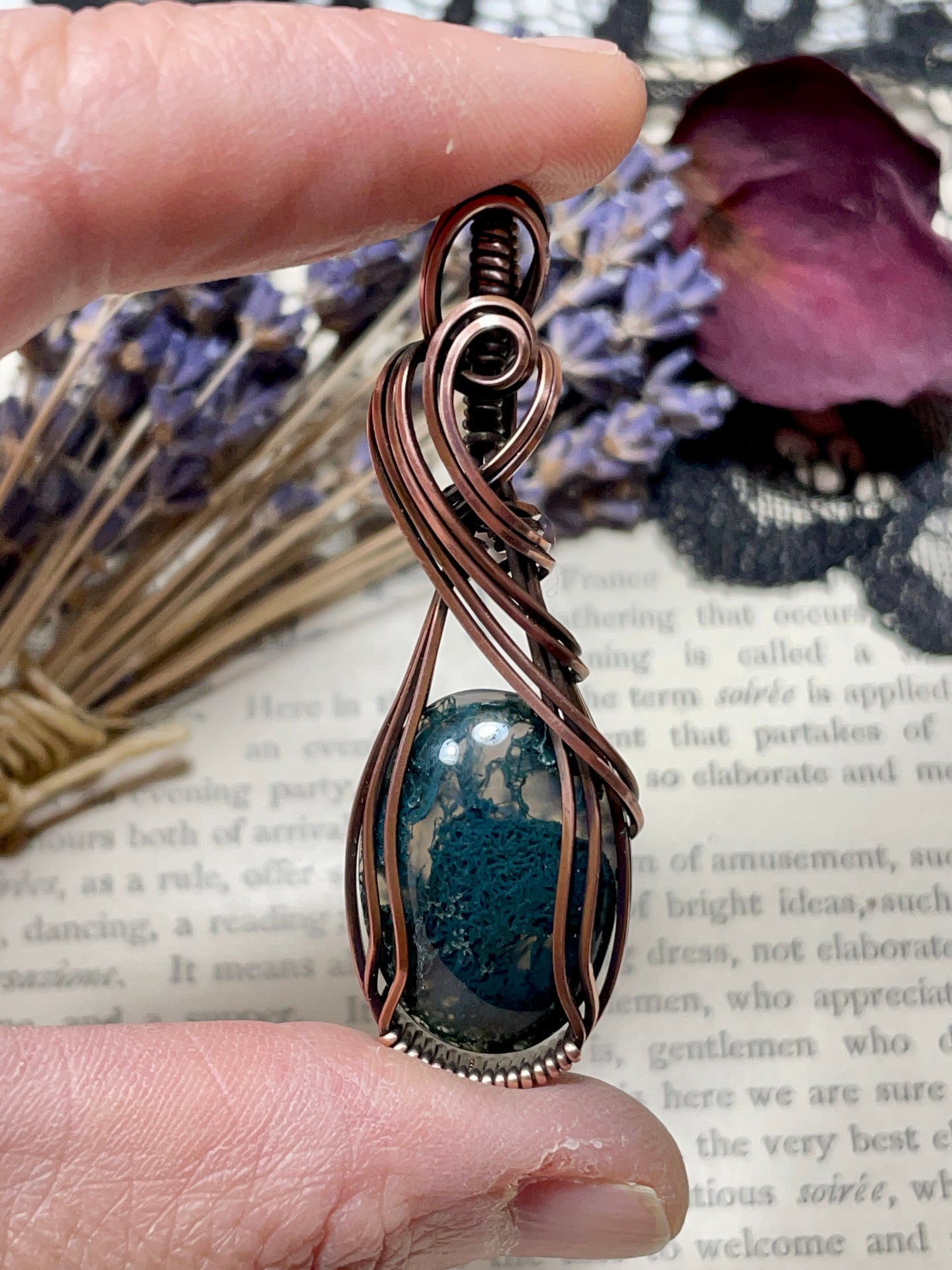 Moss Agate Pendant in Copper