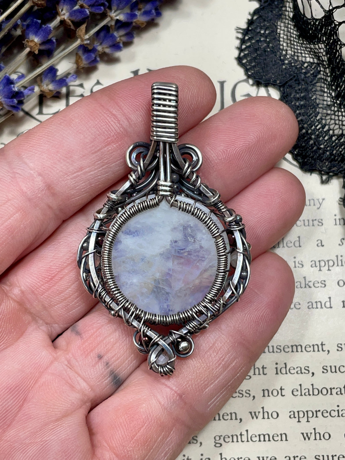 Moonstone (Rainbow Moonstone) Tree of Life Pendant in Sterling Silver