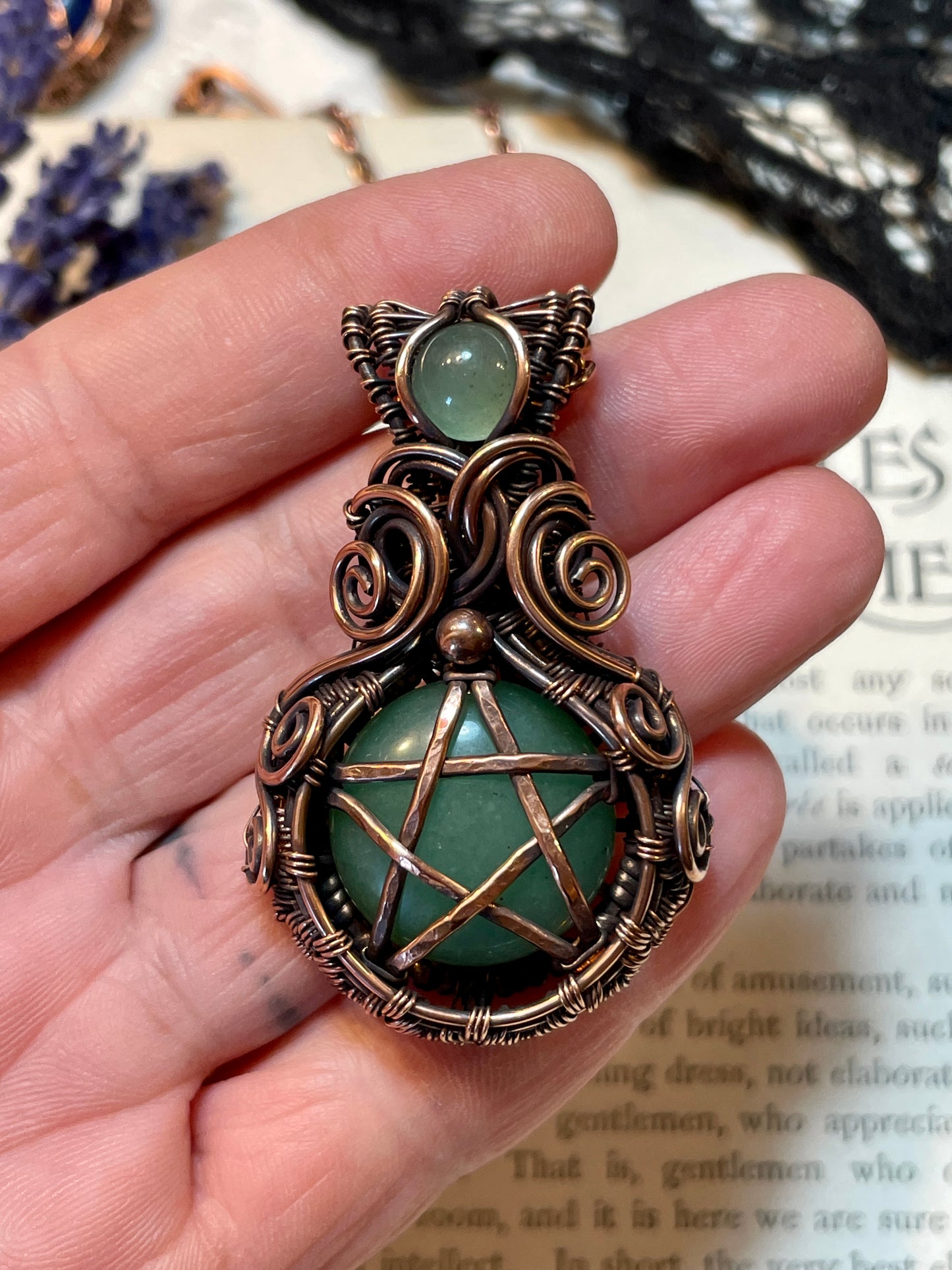 Aventurine (Green Aventurine) Pentacle Pendant in Copper