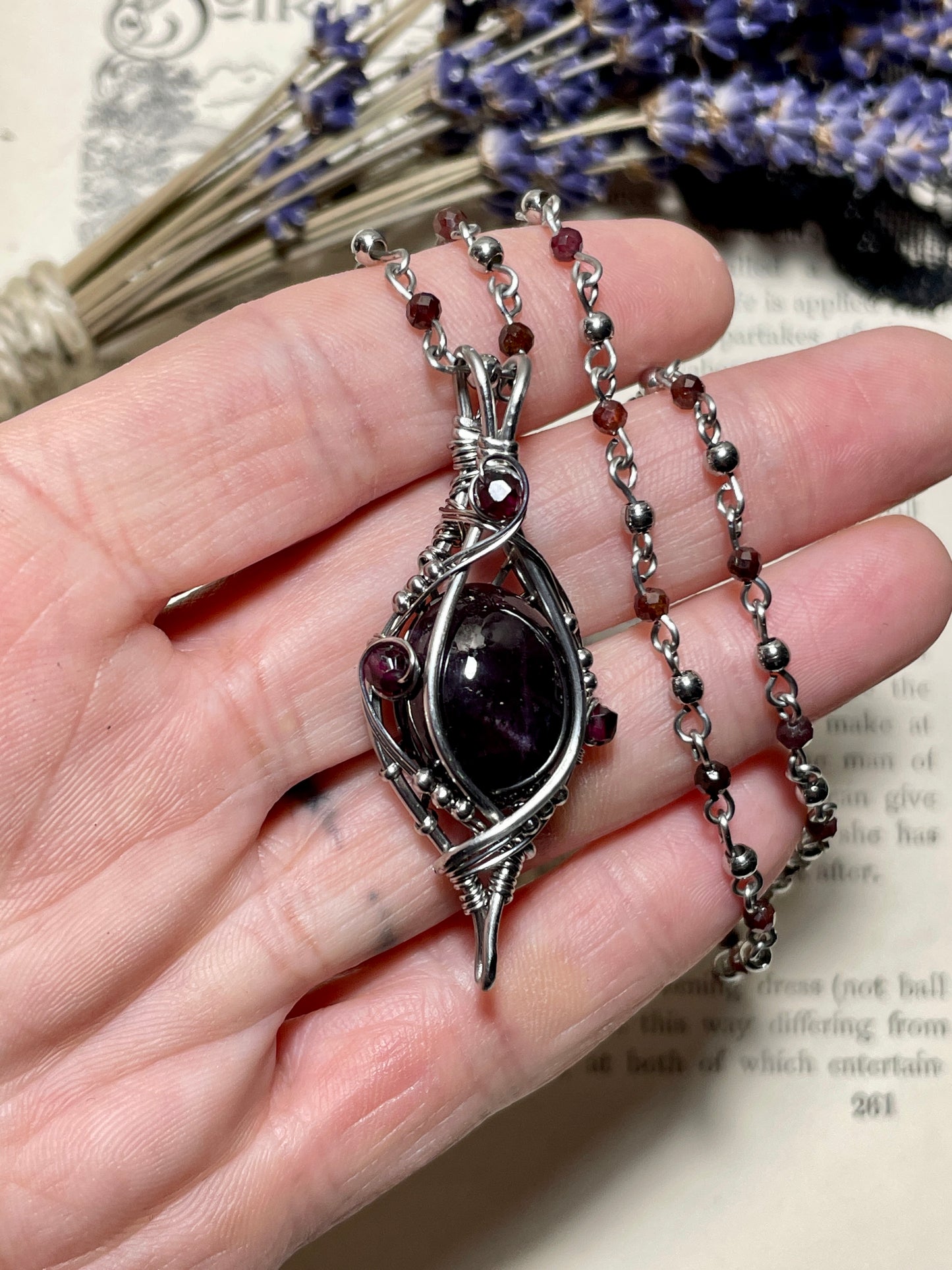 Garnet (Star Garnet) Pendant in Stainless Steel