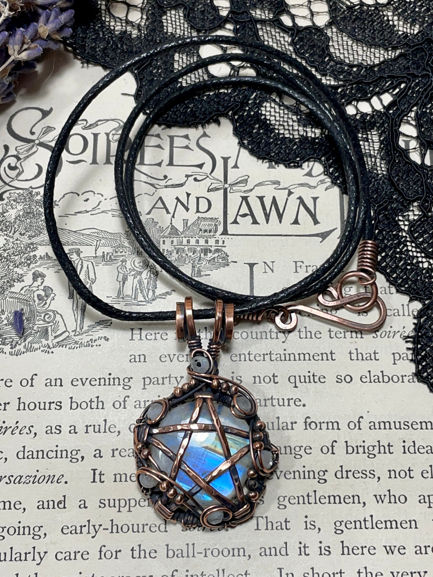 Moonstone (Rainbow Moonstone) Pentacle Pendant in Copper