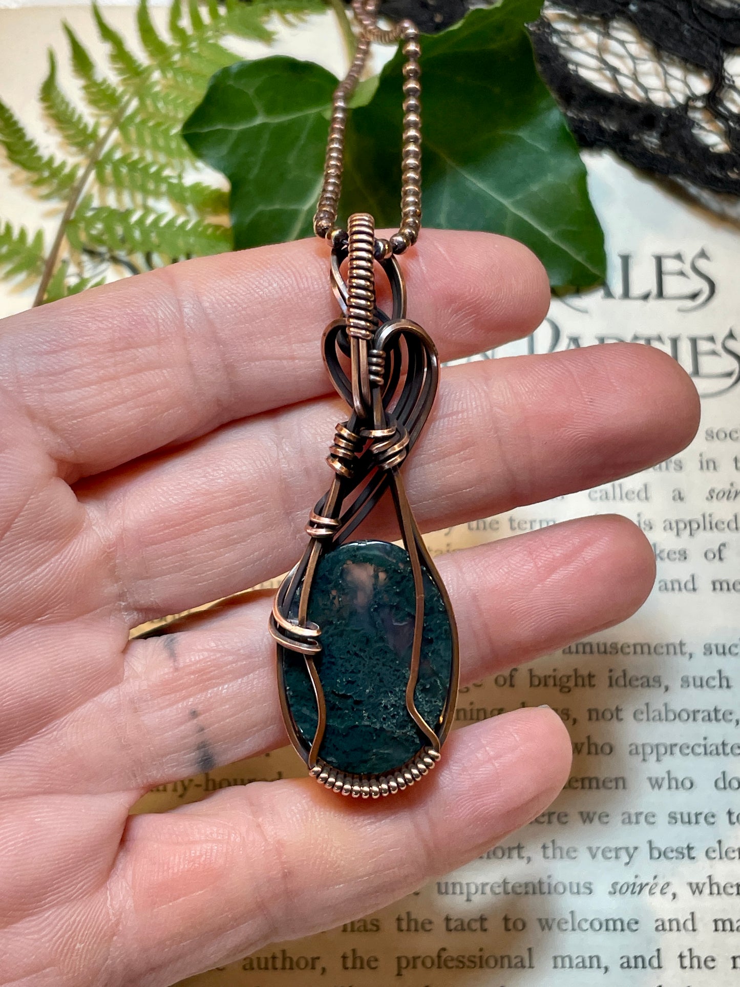 Moss Agate Pendant in Copper