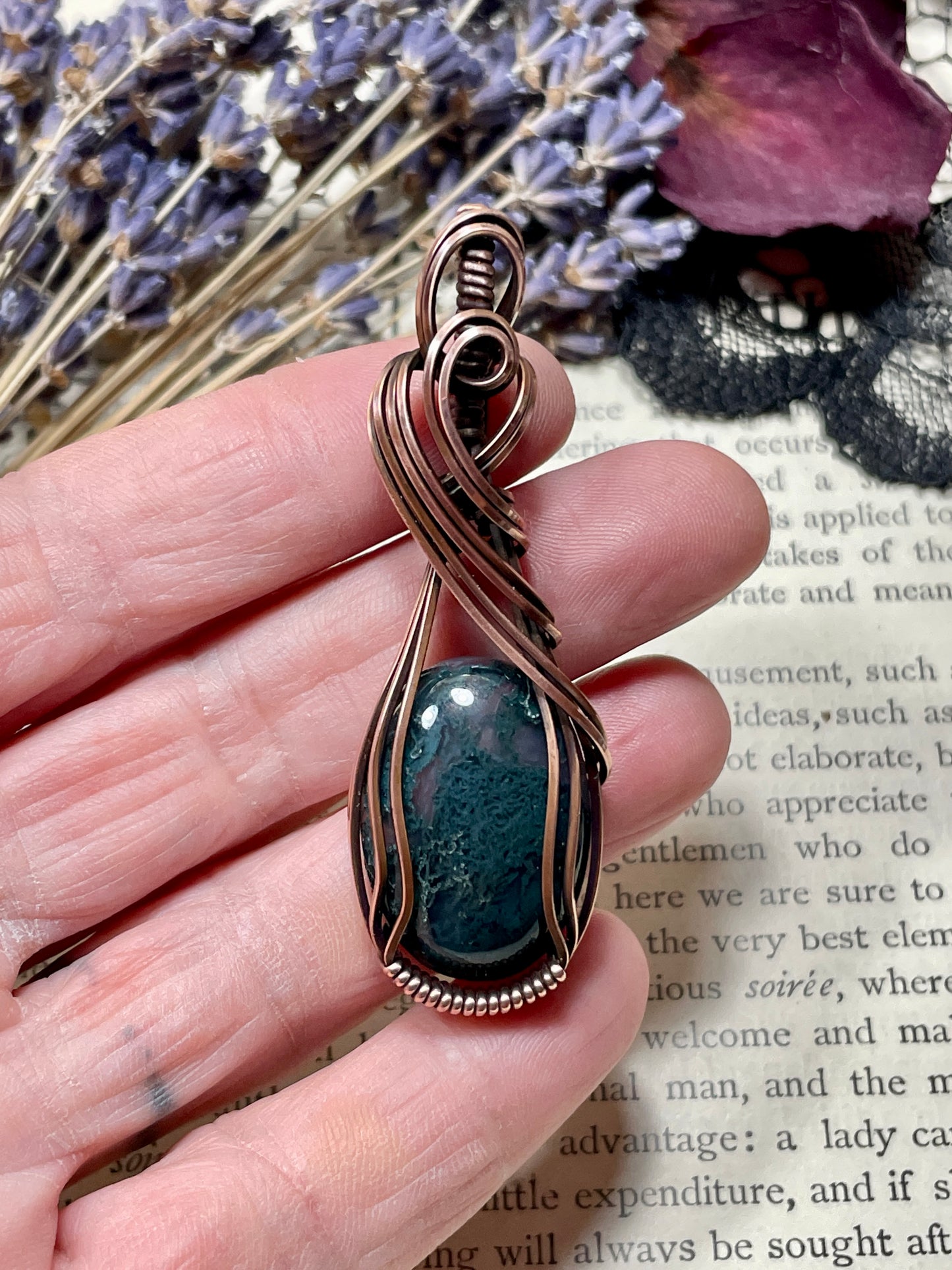 Moss Agate Pendant in Copper