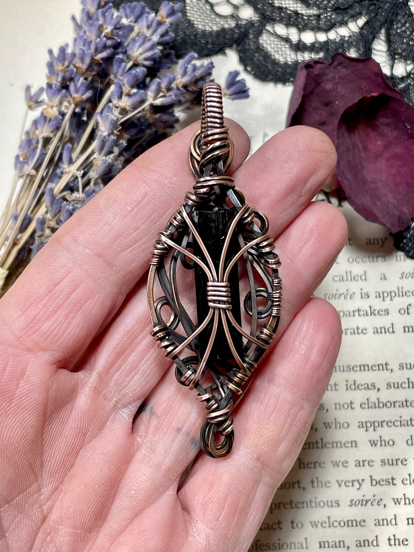 Tourmaline (Natural Black Tourmaline Crystal) Pendant in Copper