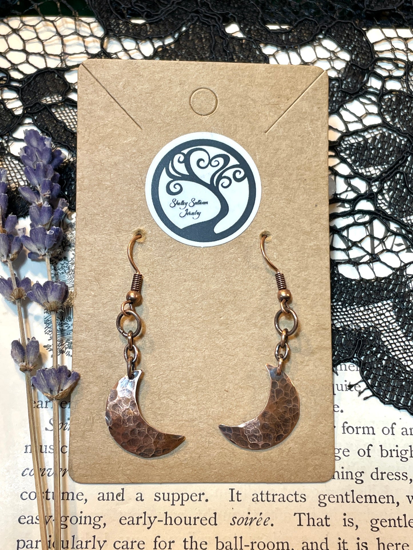 Crescent Moon Earrings in Antiqued Copper