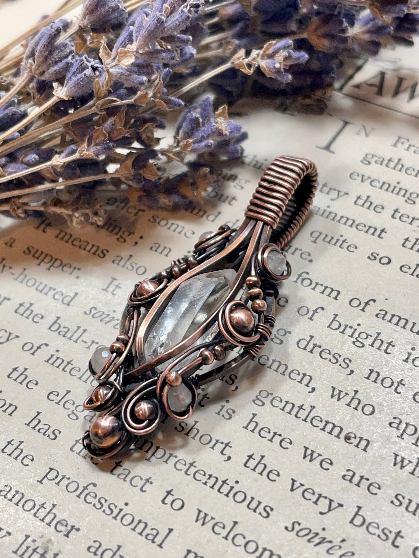 Quartz Crystal Point (Clear Quartz Crystal )Pendant in Copper