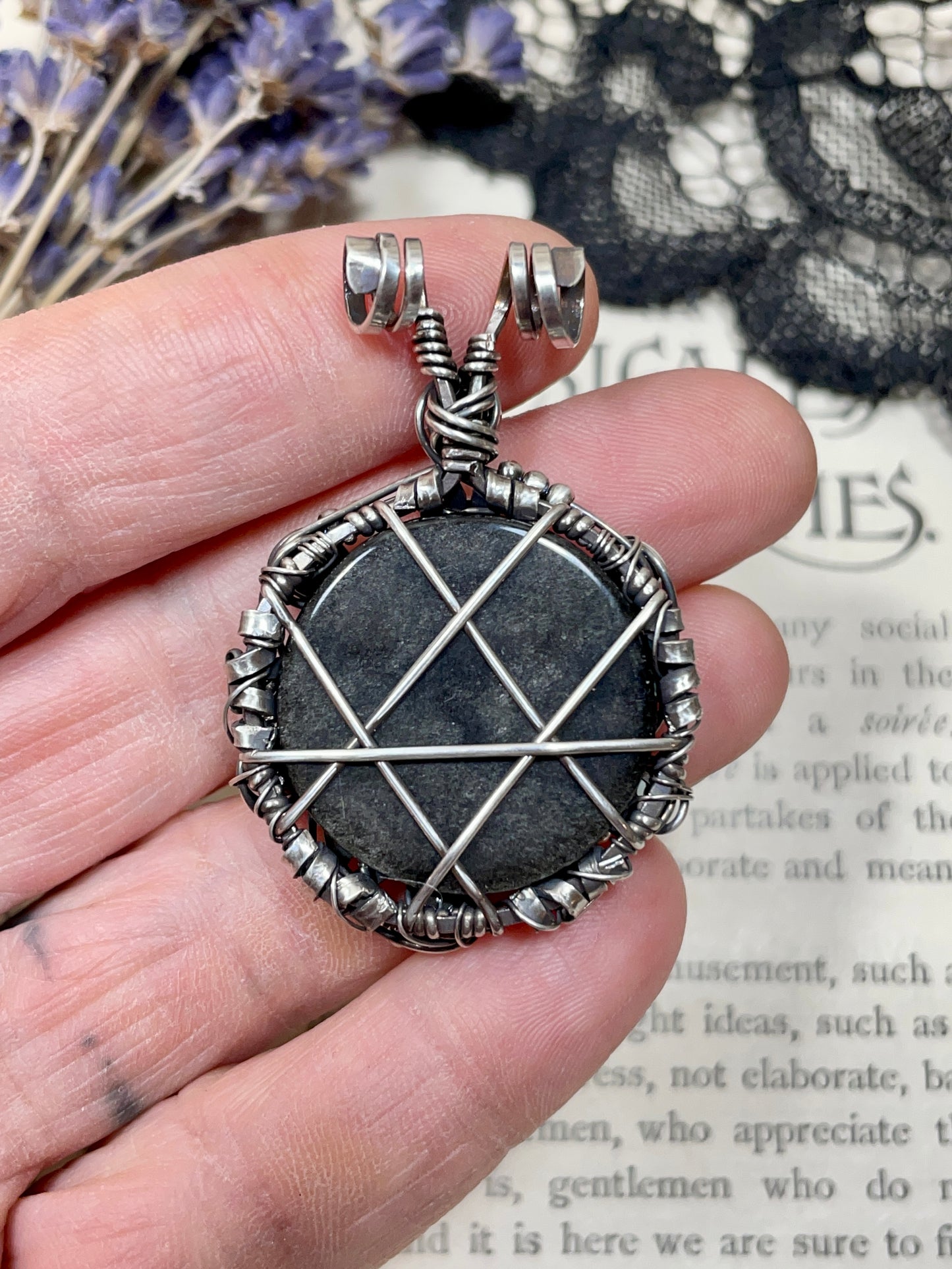 Obsidian (Silver Sheen Obsidian) Pentacle Pendant in Sterling Silver
