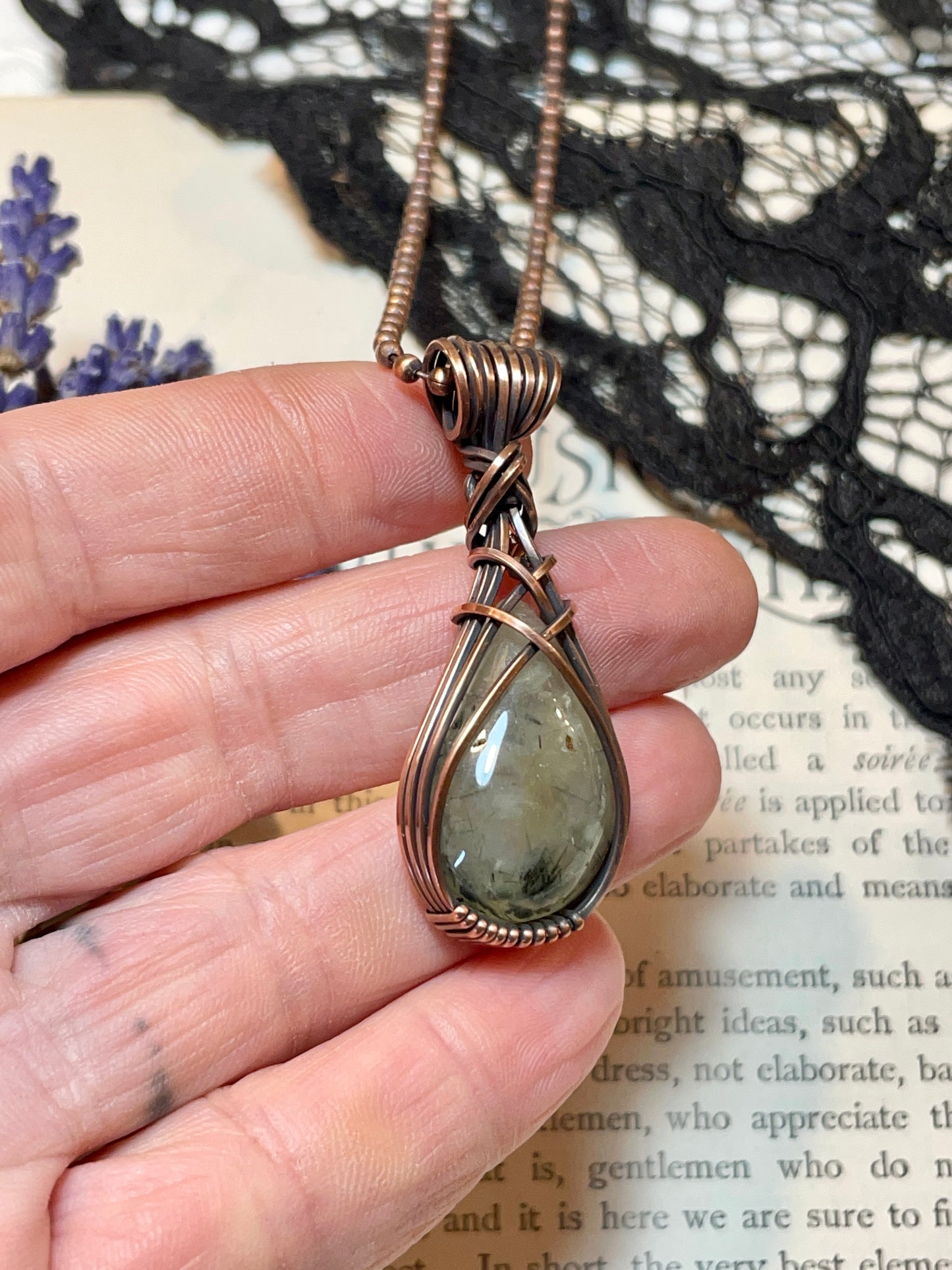 Prehnite Pendant in Copper