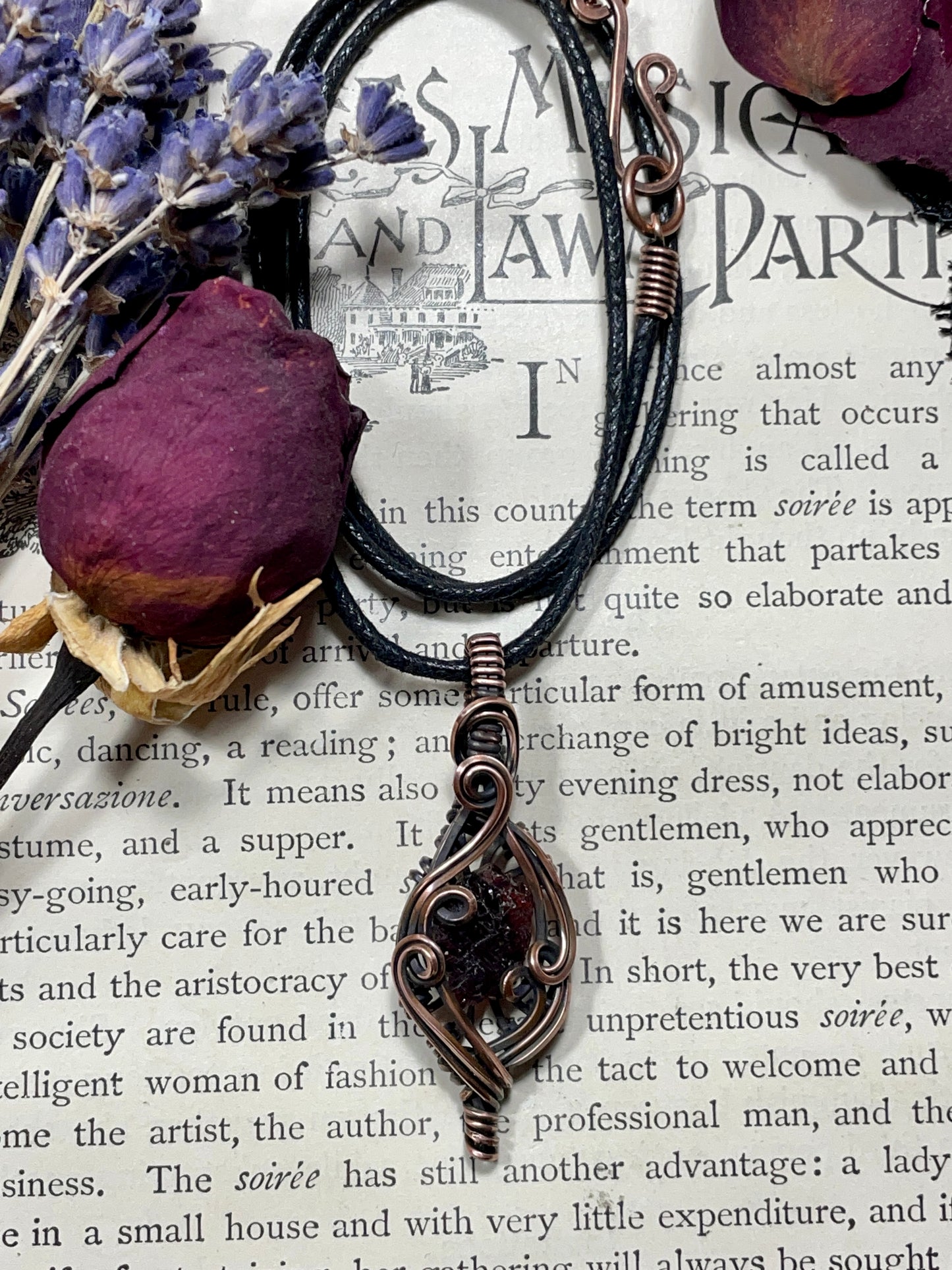 Garnet (Natural Raw Etched Spessartine Garnet) Pendant in Copper