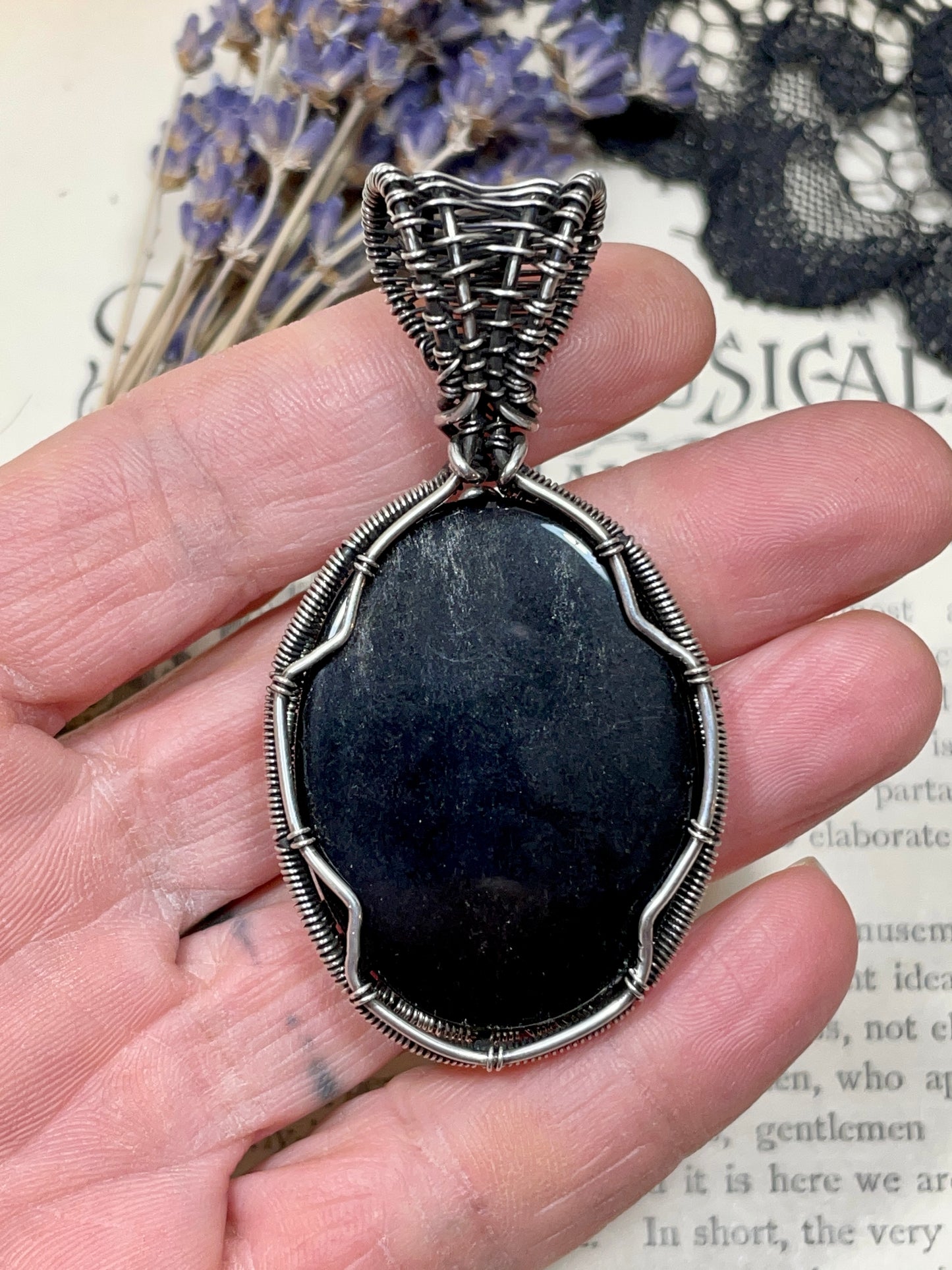 Obsidian (Silver Sheen Obsidian) Tree of Life Pendant in Sterling Silver