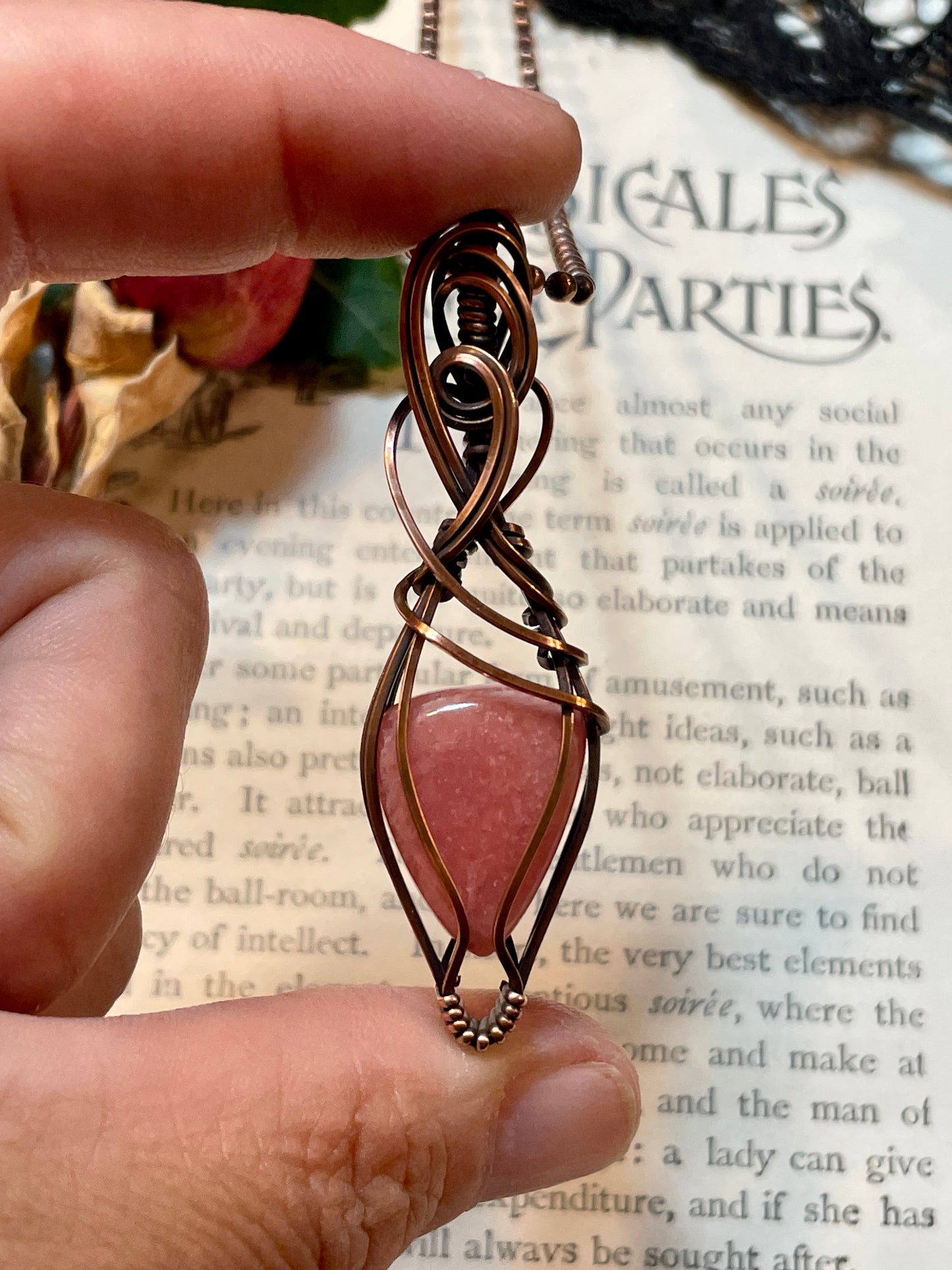 Rhodochrosite Pendant in Copper