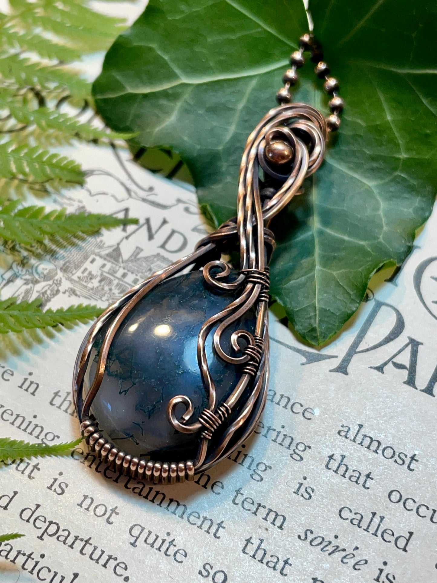 Moss Agate Pendant in Copper