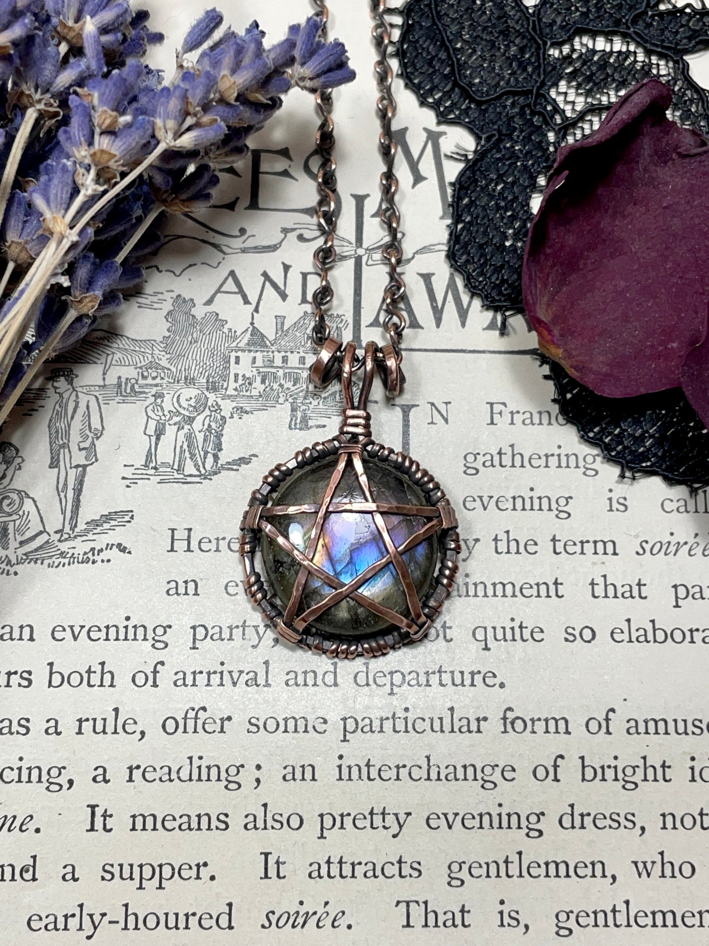 Labradorite Pentacle Pendant in Antiqued Copper