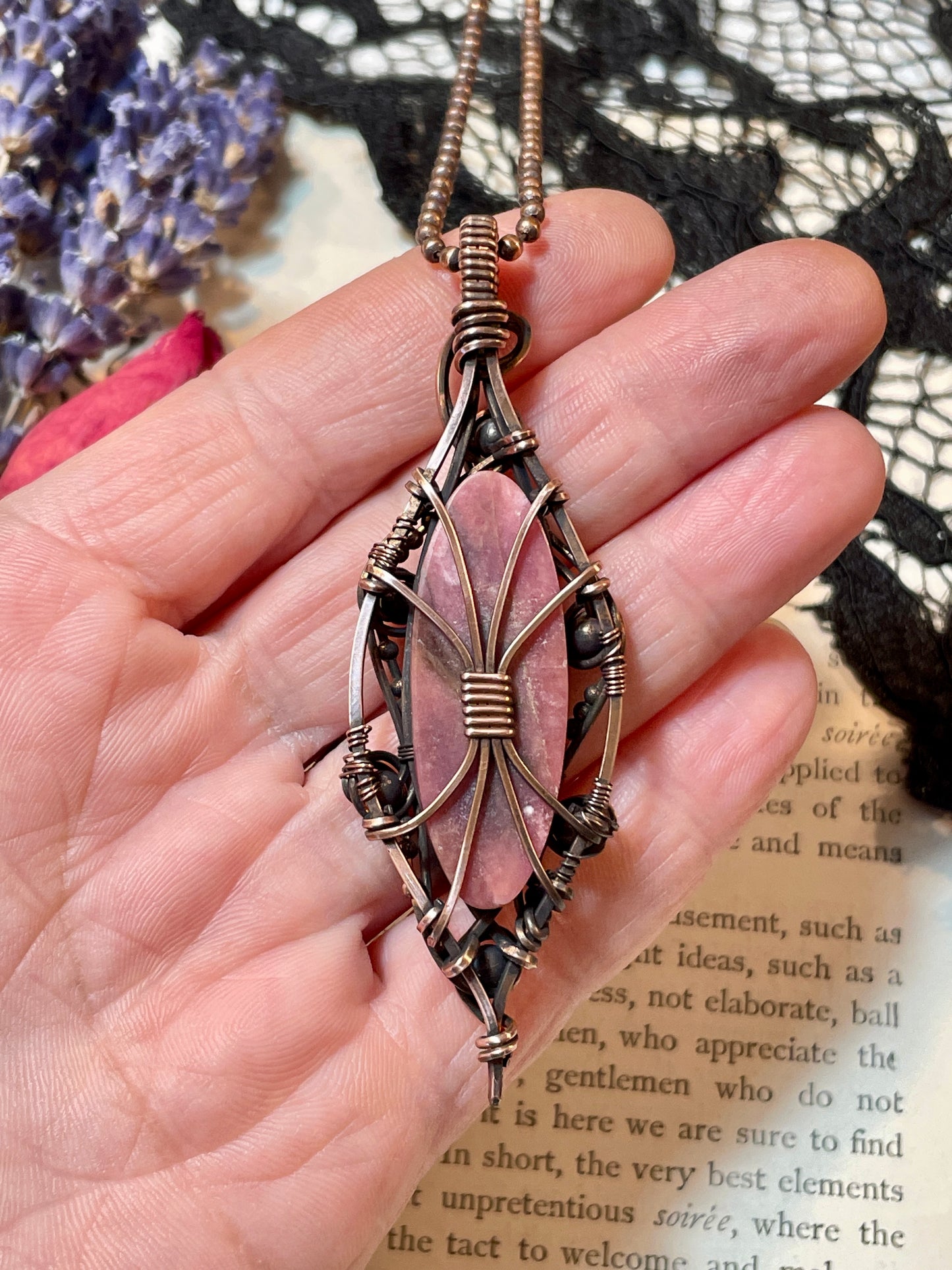 Rhodonite Pendant in Copper