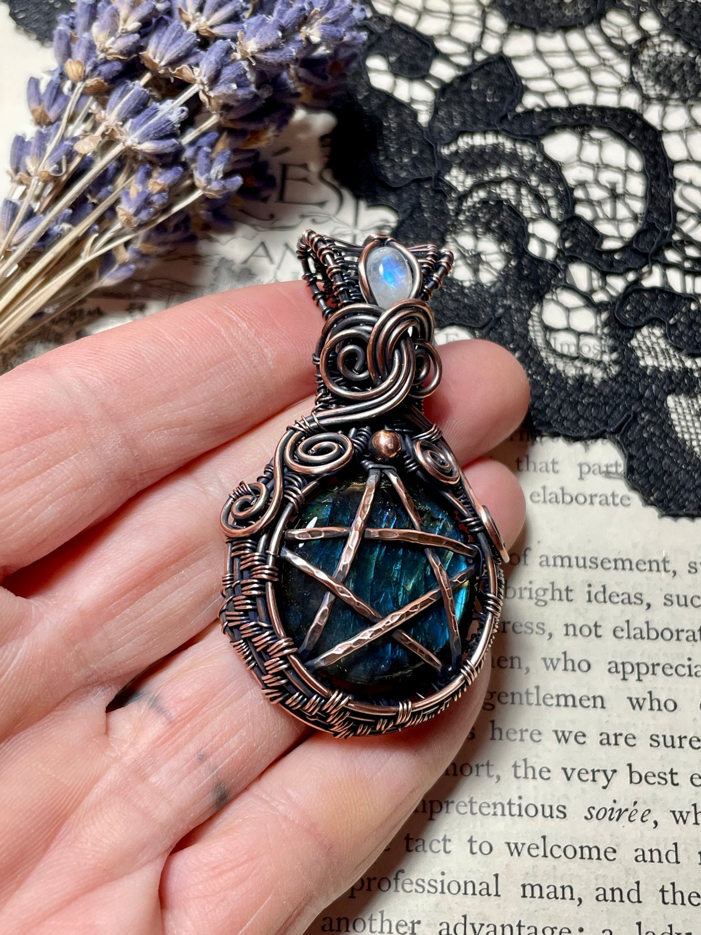 Labradorite Pentacle Amulet in Copper