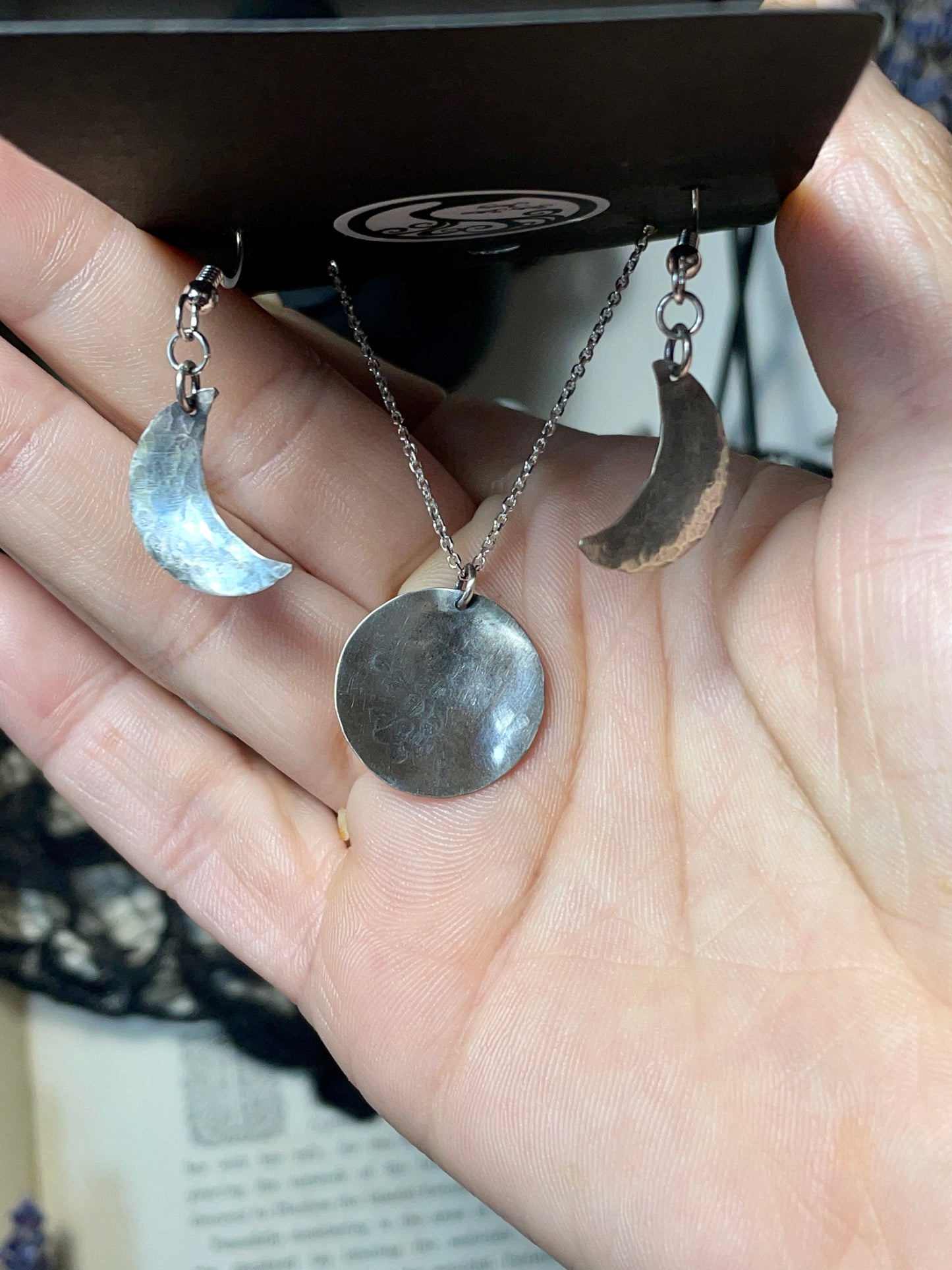 Triple Moon Pendant and Earring Set in Sterling Silver