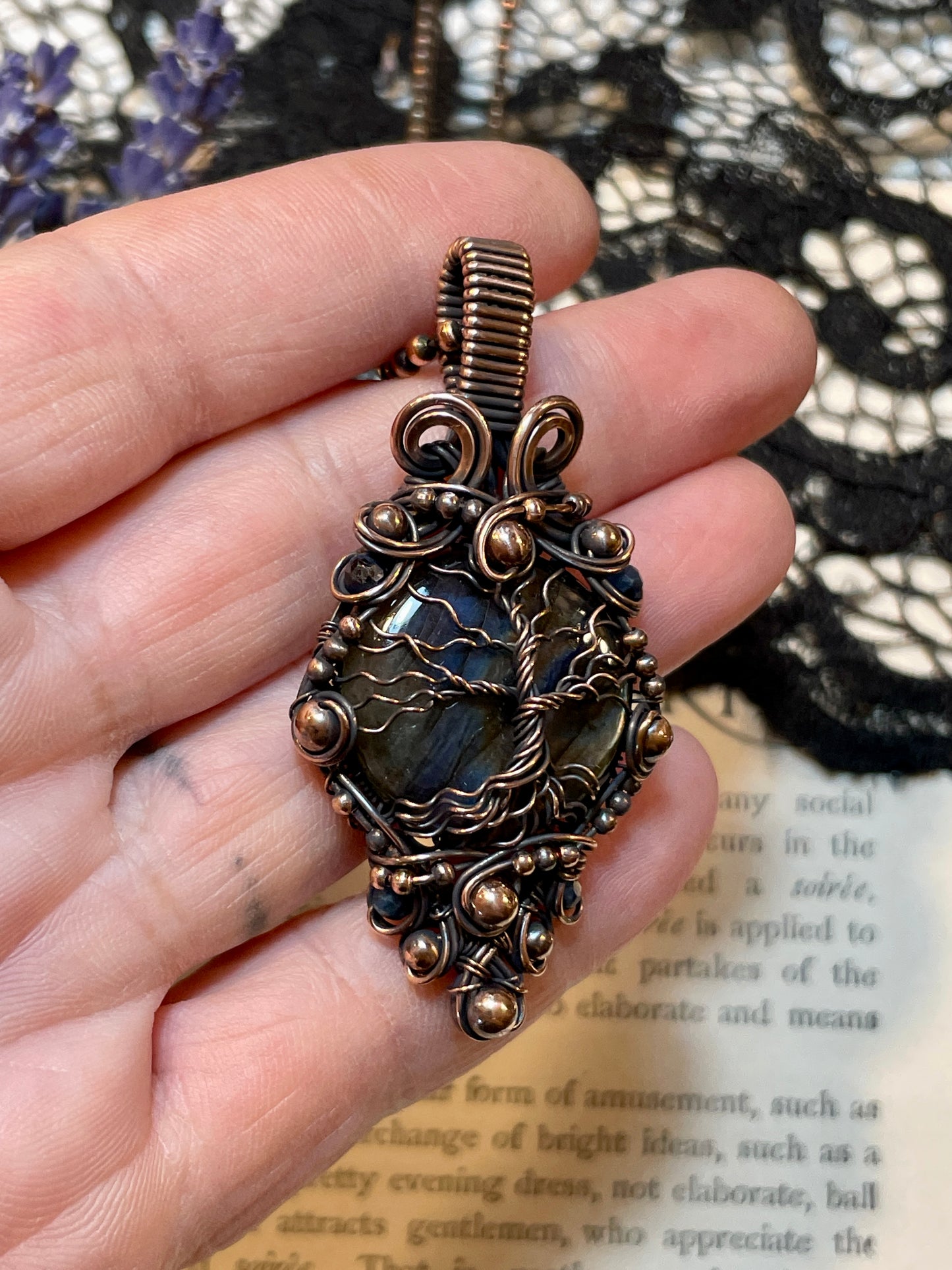 Labradorite Tree of Life Amulet in Copper