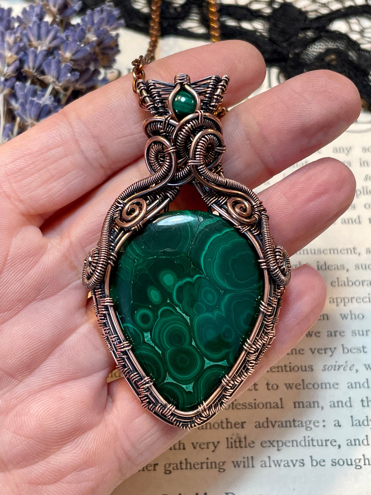 Malachite Amulet in Copper