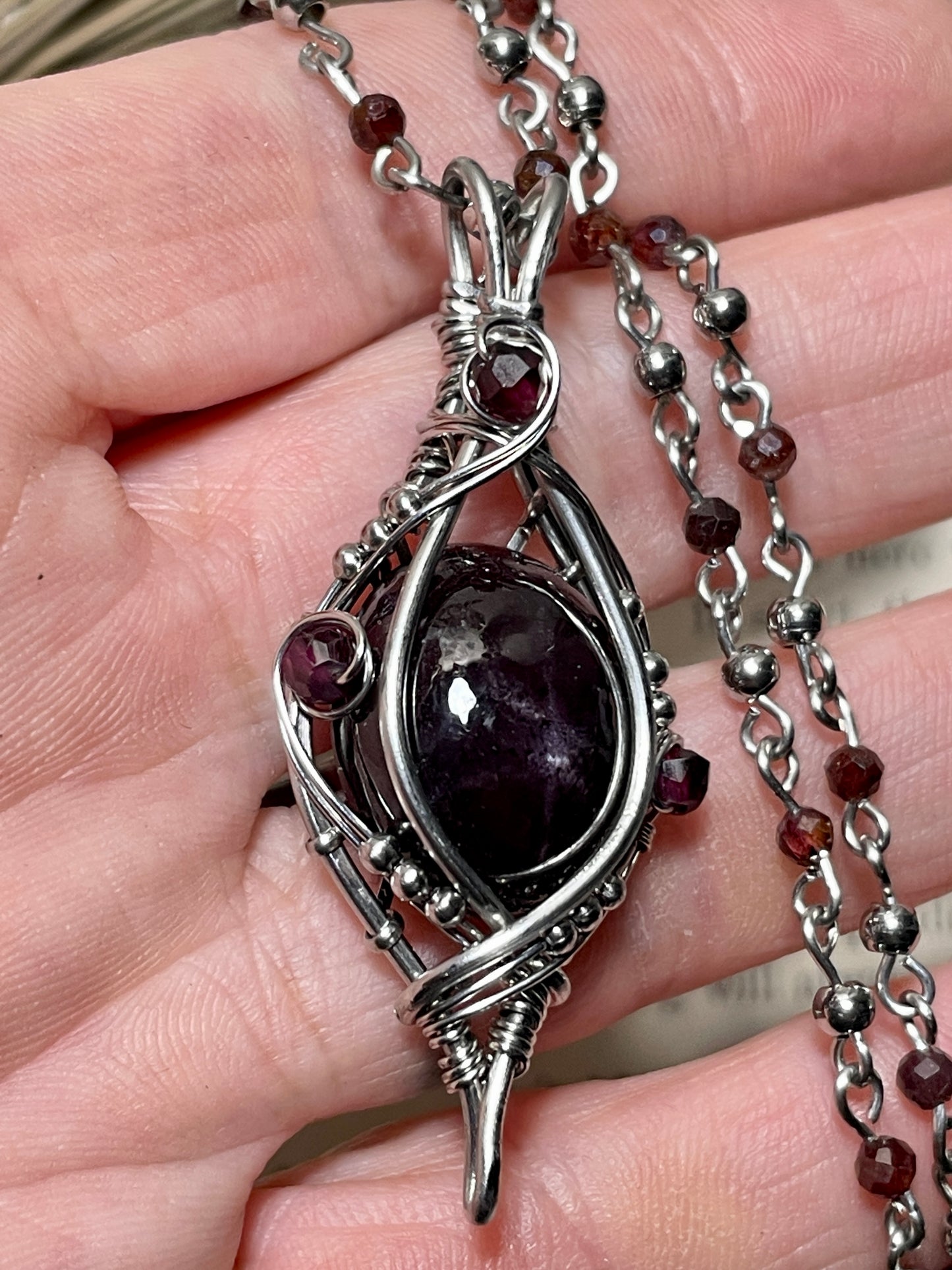 Garnet (Star Garnet) Pendant in Stainless Steel