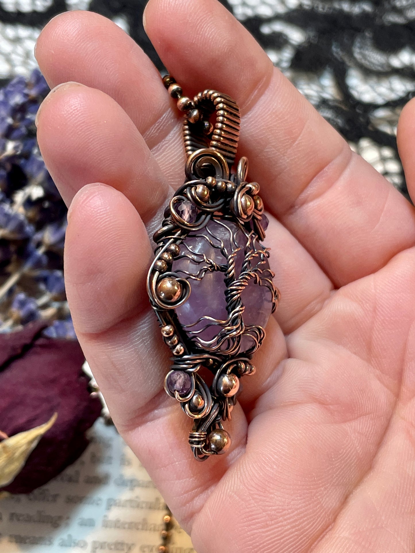 Amethyst Tree of Life Pendant in Copper