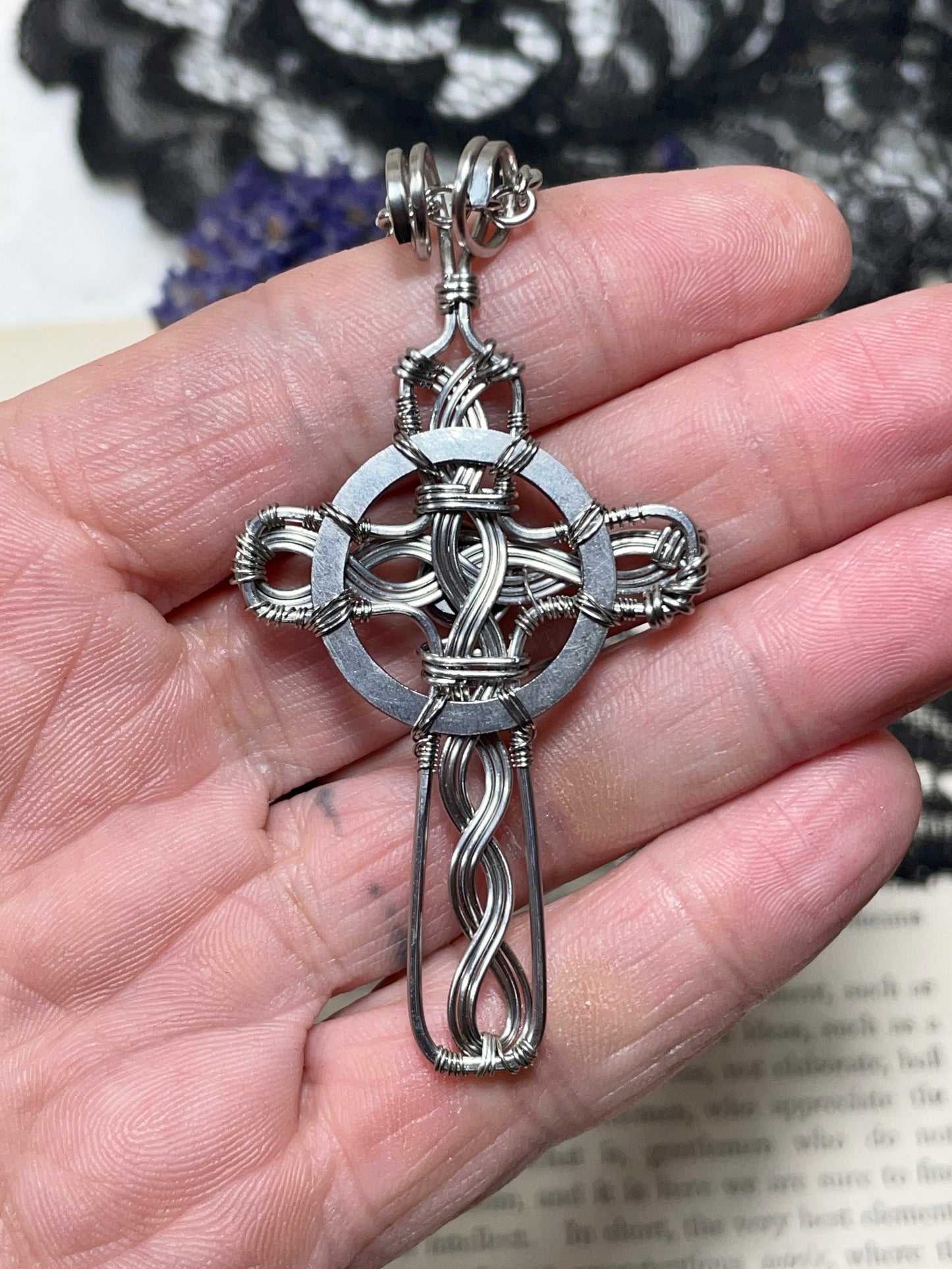 Garnet Celtic Cross Pendant in Stainless Steel