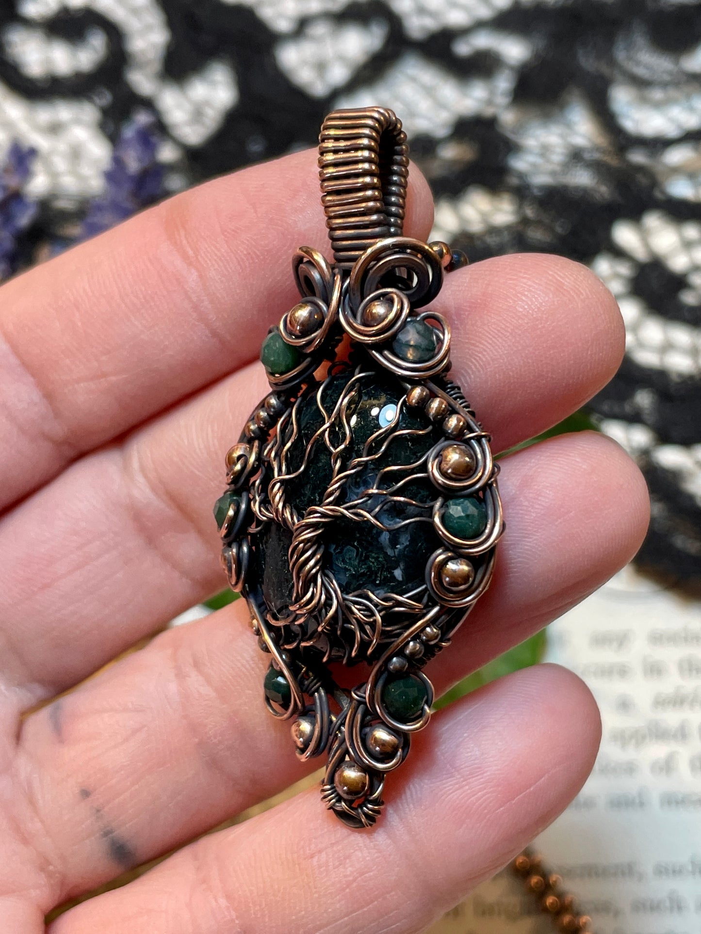 Moss Agate Tree Tree of Life Amulet in Copper