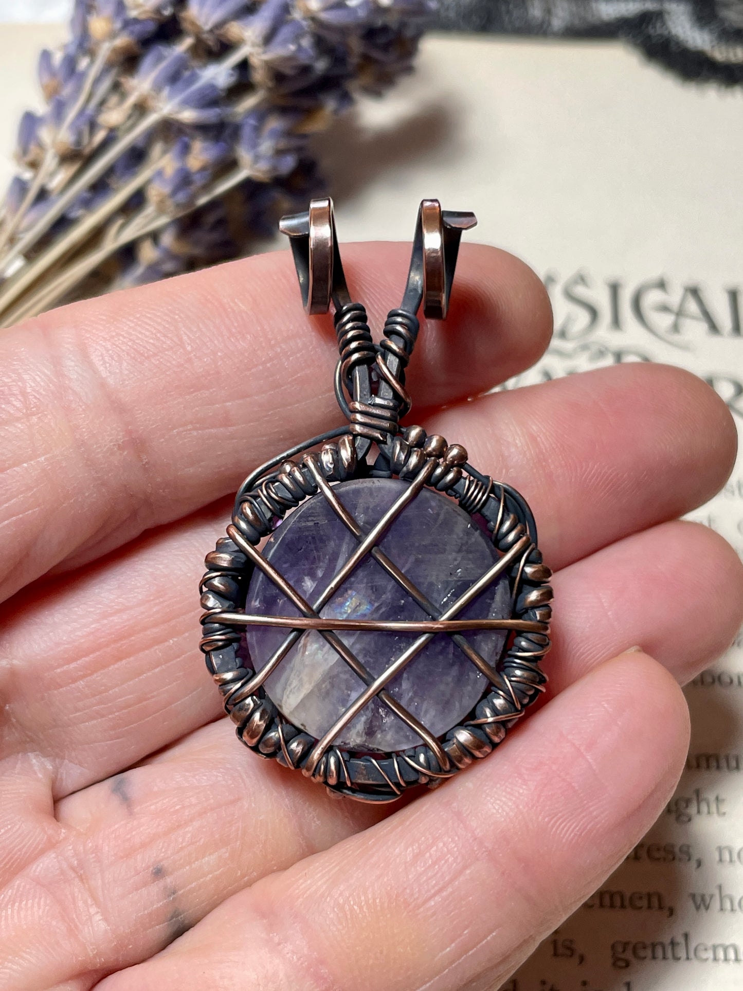 Amethyst Pentacle Pendant in Antiqued Copper