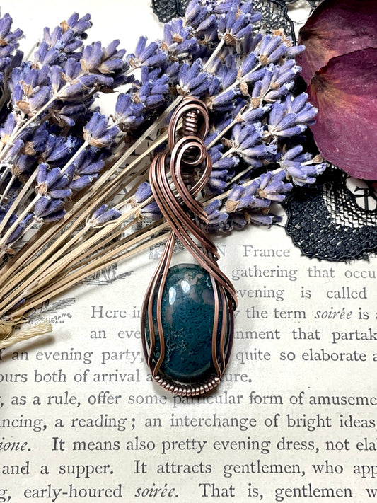 Moss Agate Pendant in Copper