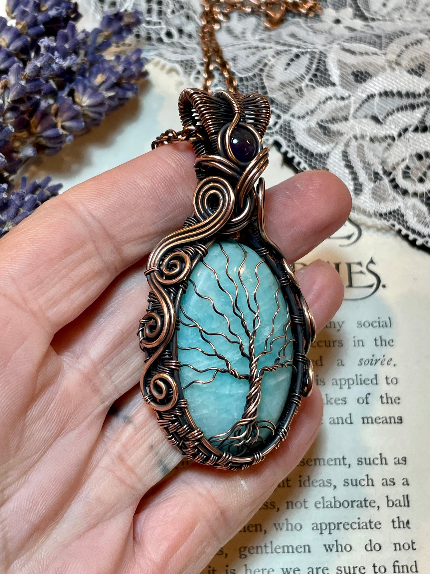 Amazonite Tree of Life Pendant in Copper