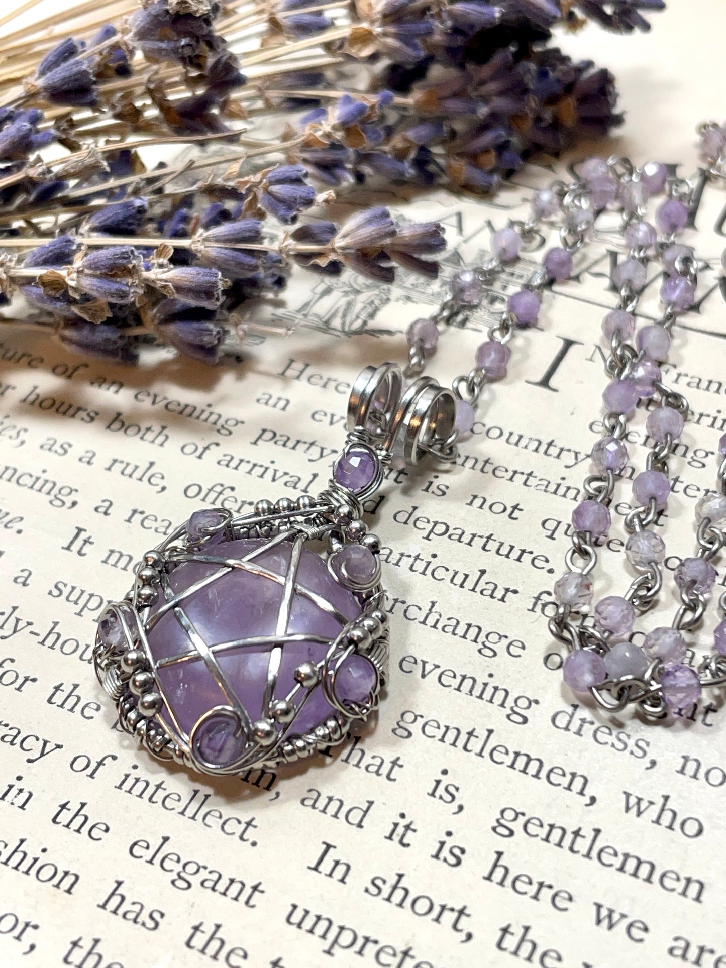 Amethyst Pentacle Pendant in Stainless Steel