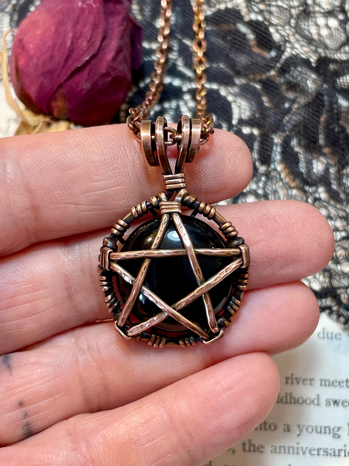 Onyx Pentacle Pendant in Copper