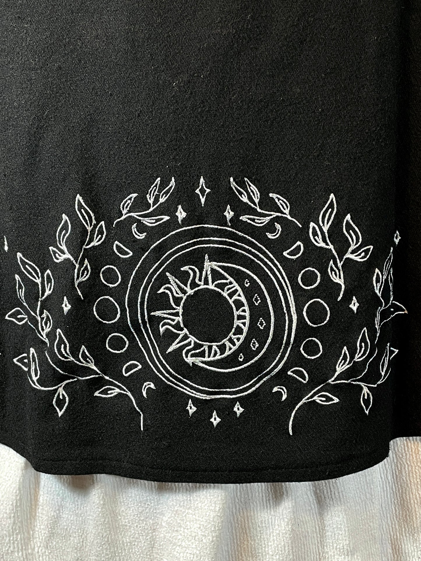 Celestial Black Wool Capelet in Silver