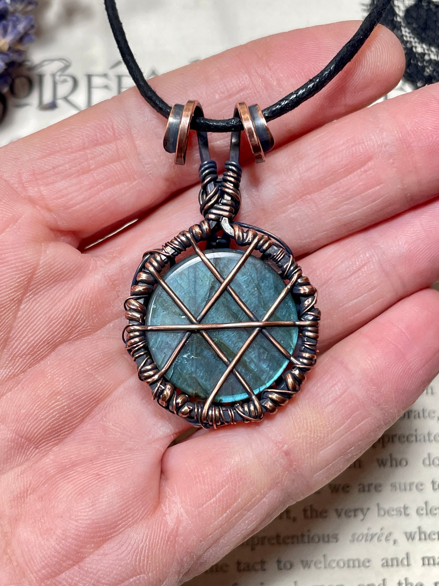 Labradorite Pentacle Pendant in Antique Copper