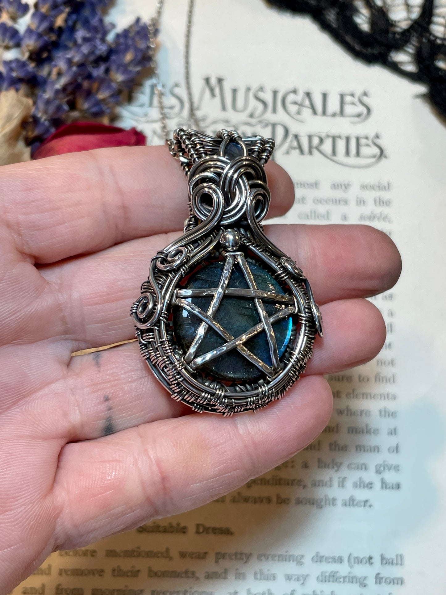 Labradorite Pentacle Amulet in Sterling Silver