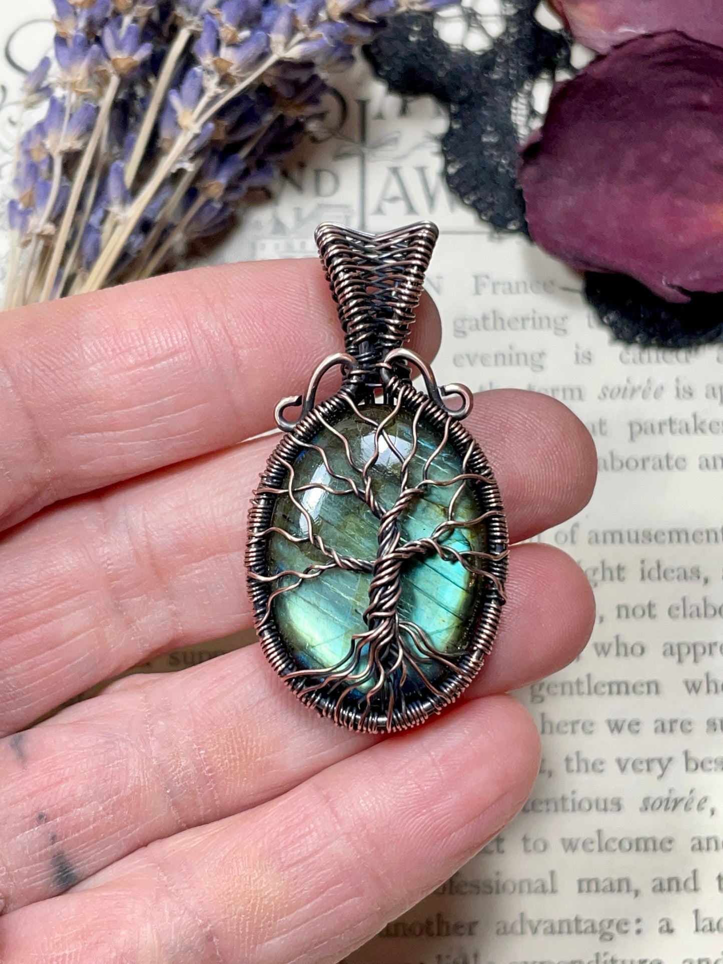 Labradorite Tree of Life Pendant in Copper