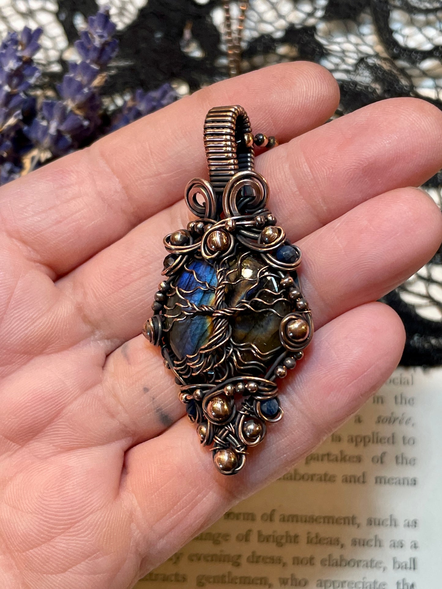 Labradorite Tree of Life Amulet in Copper