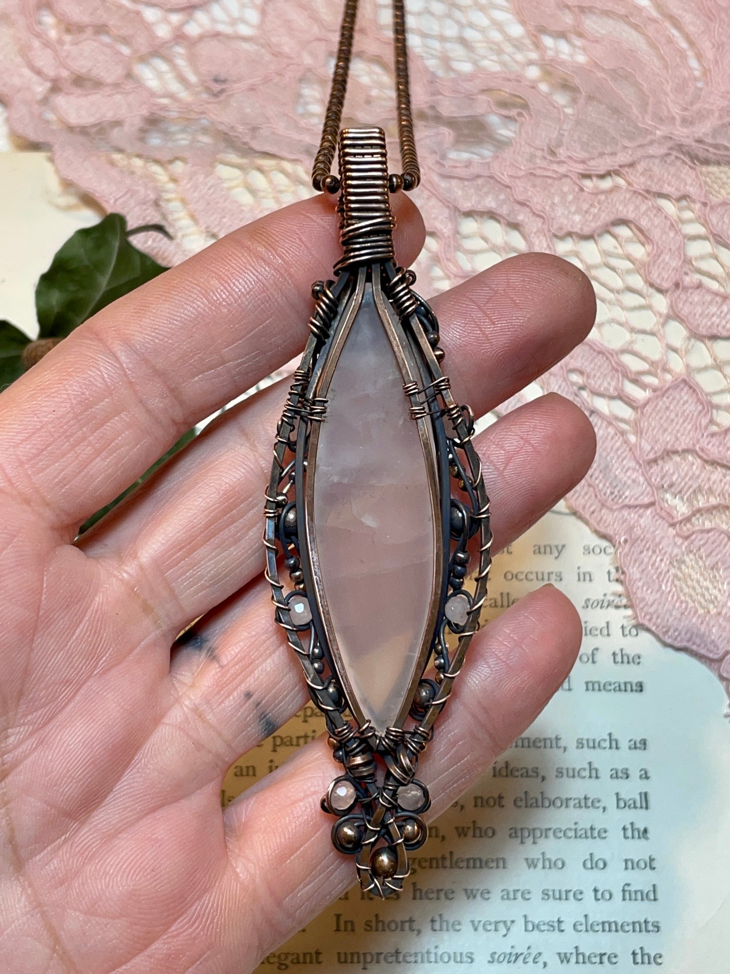 Rose Quartz Pendant in Copper