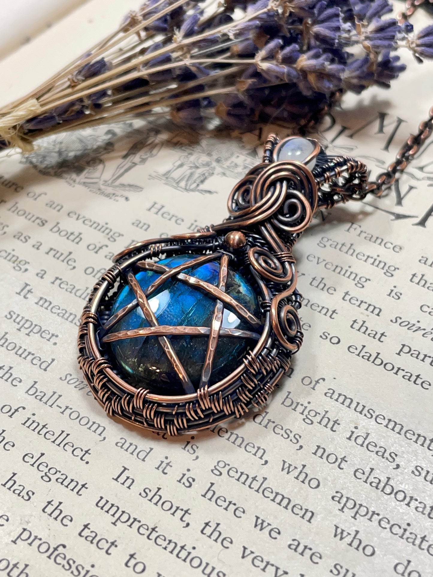 Labradorite Pentacle Amulet in Copper