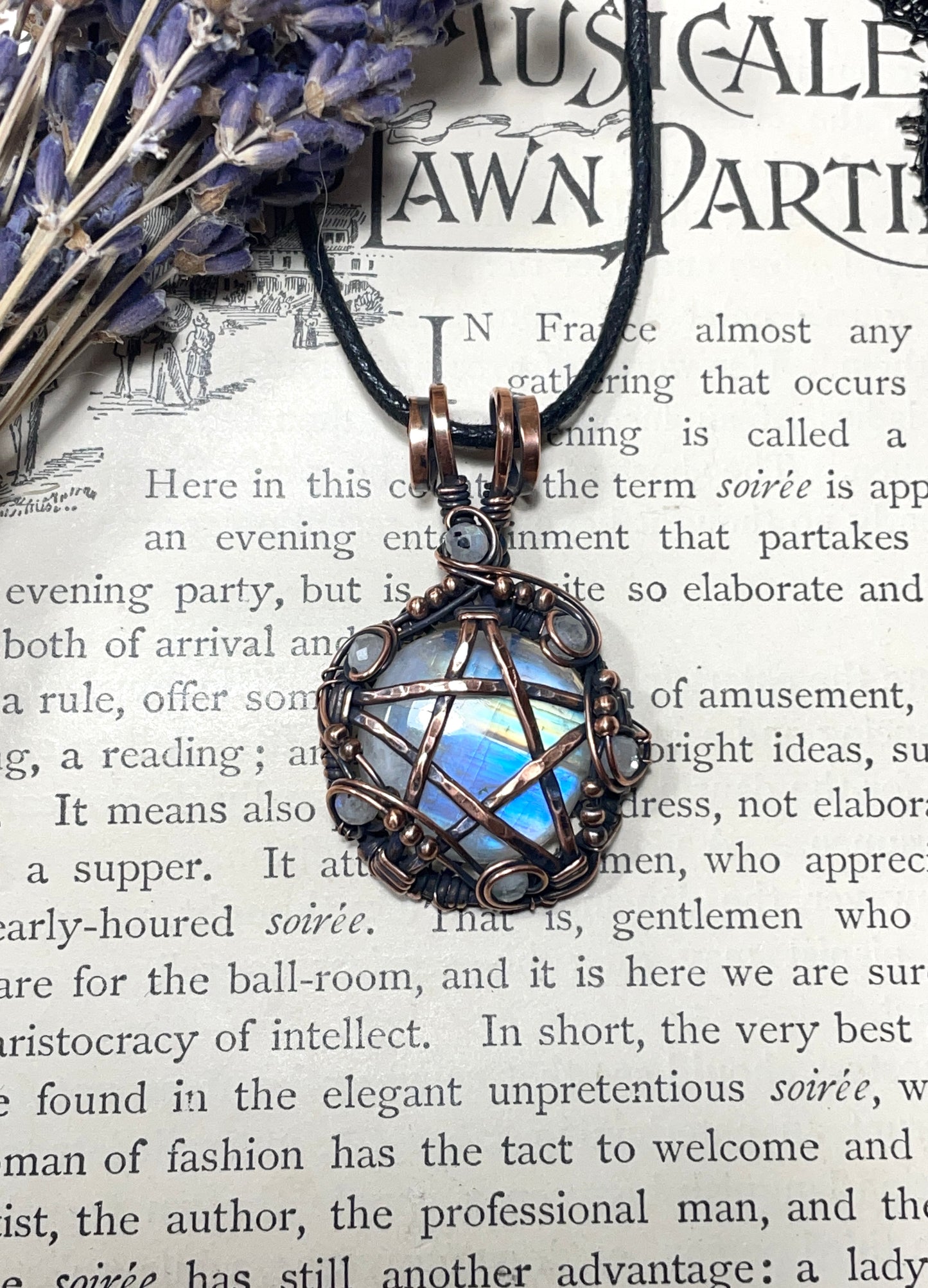 Moonstone (Rainbow Moonstone) Pentacle Pendant in Copper