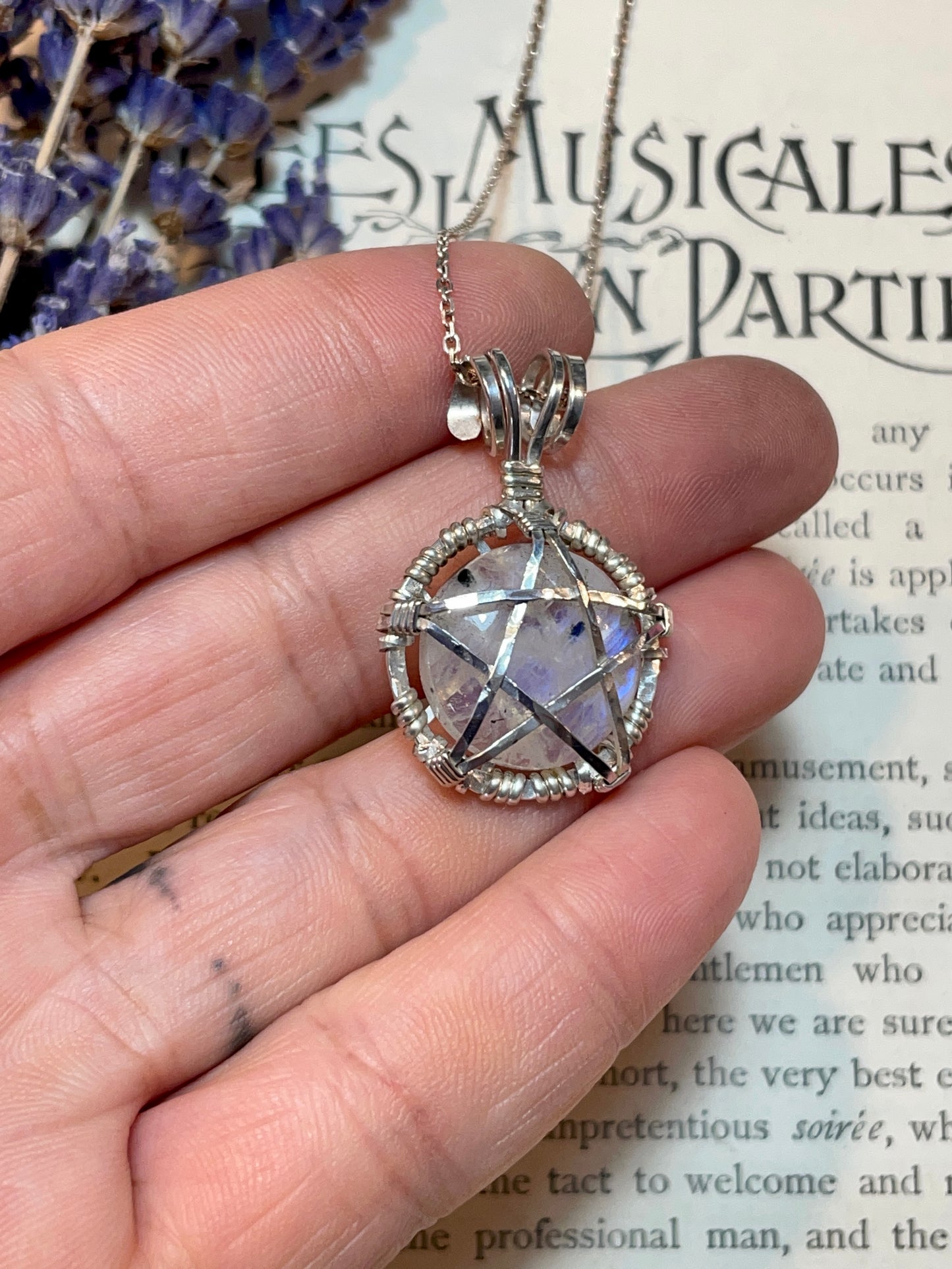 Moonstone (Rainbow Moonstone) Mini Pentacle Pendant in Sterling Silver