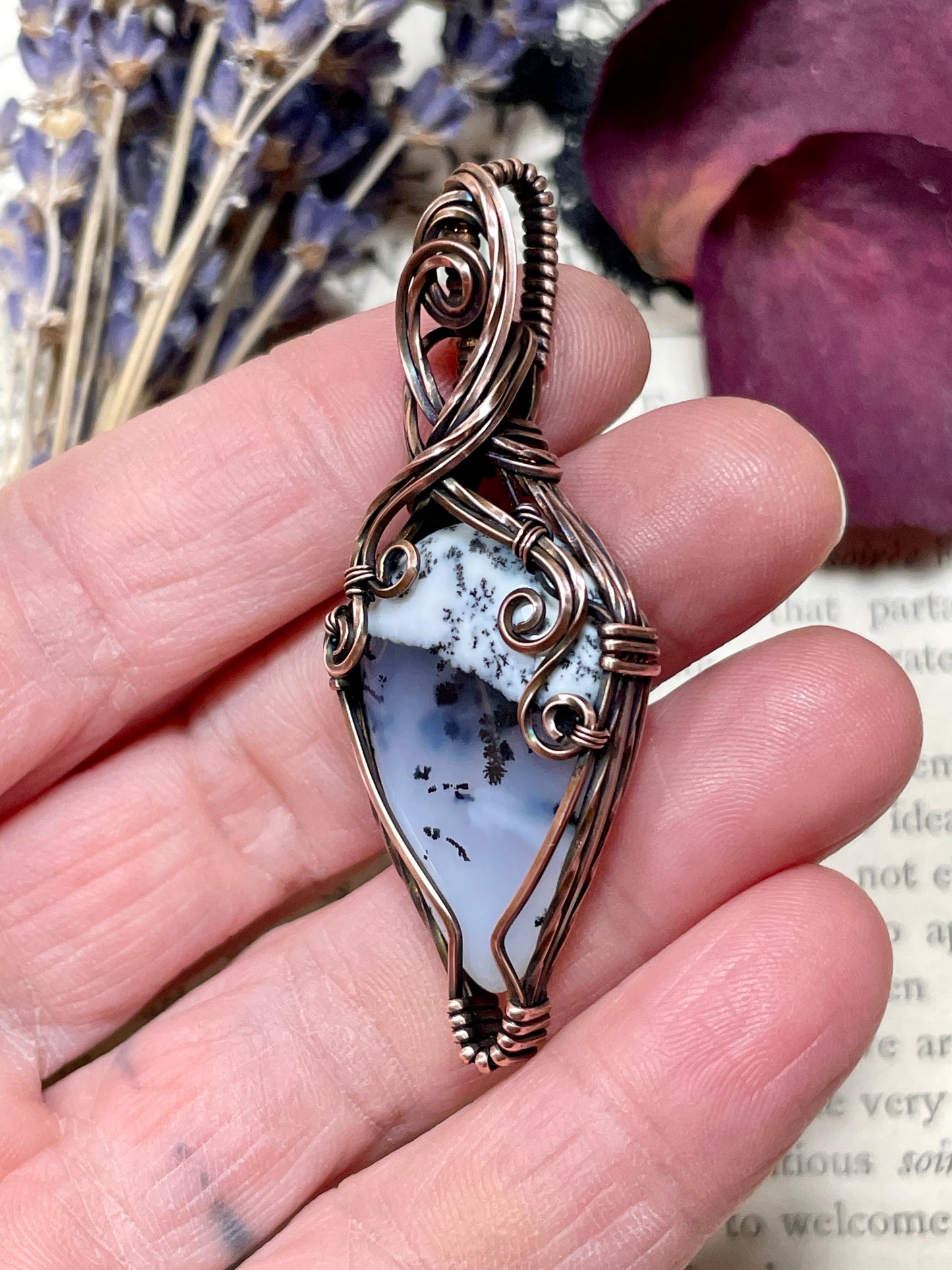 Merlinite (Dendritic Agate) Pendant in Copper