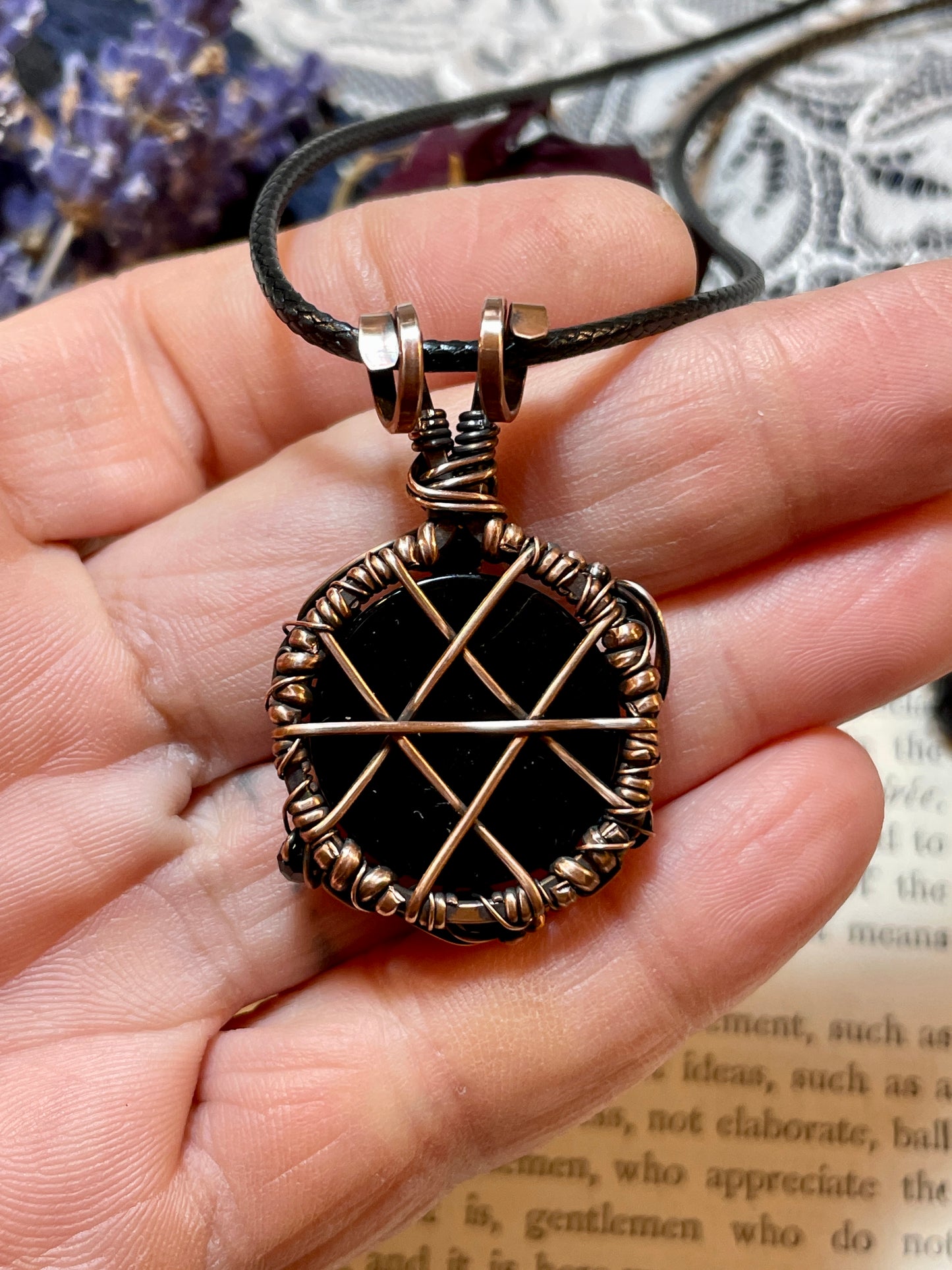 Onyx and Spinel Pentacle Pendant in Copper