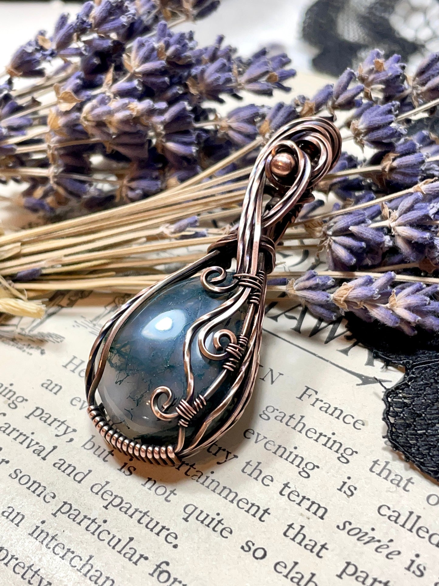 Moss Agate Pendant in Copper