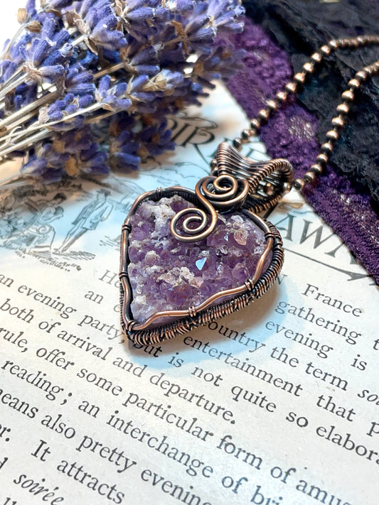 Amethyst Heart (Thunder Bay, Ontario Amethyst Cluster) in Copper