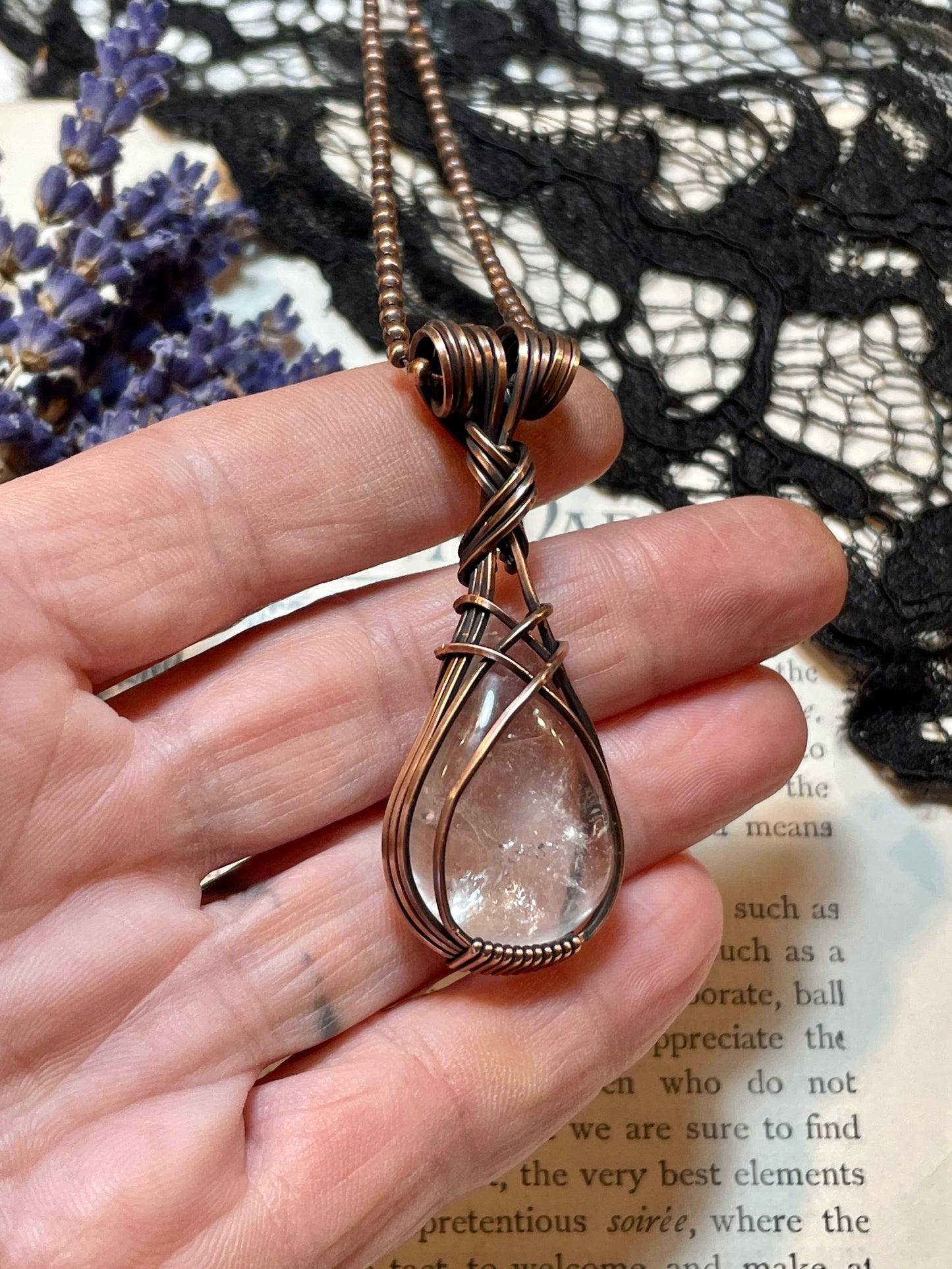 Clear Quartz Pendant in Copper