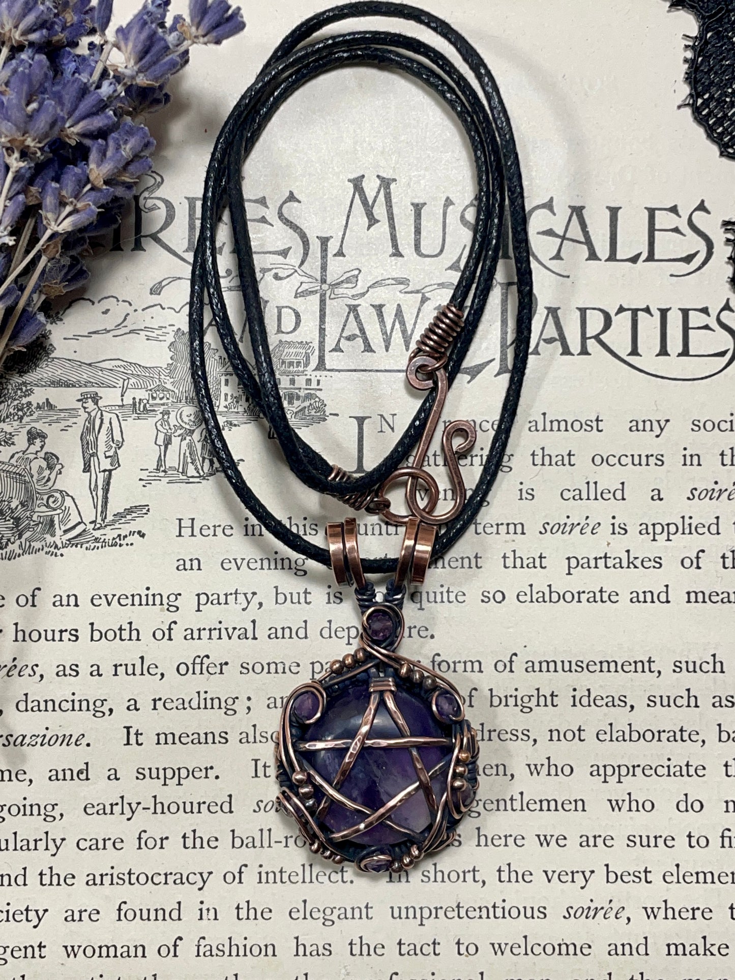 Amethyst Pentacle Pendant in Antiqued Copper