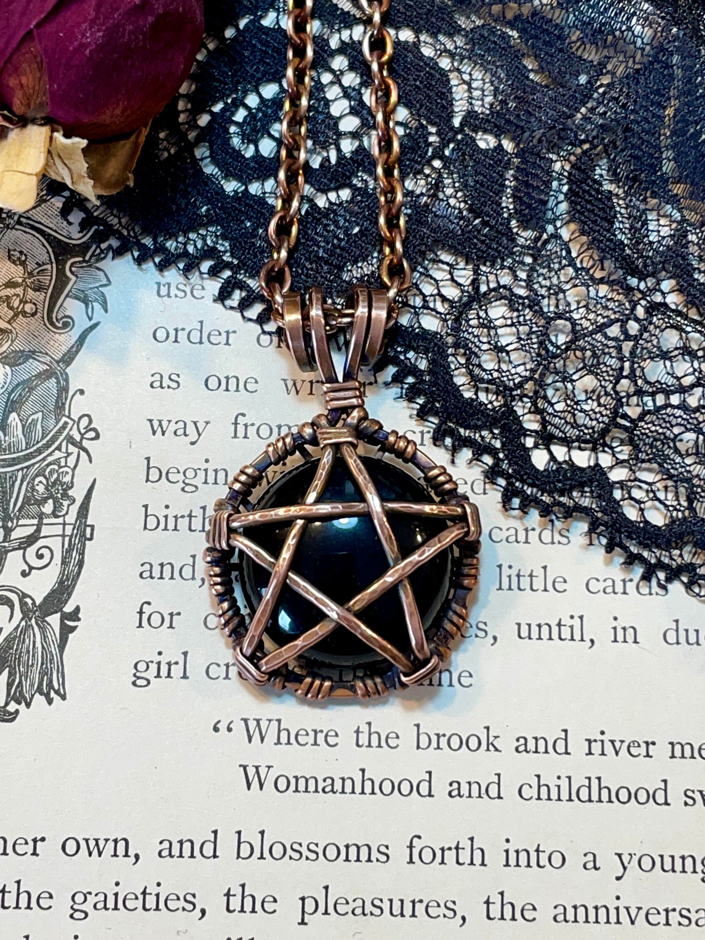 Onyx Pentacle Pendant in Copper