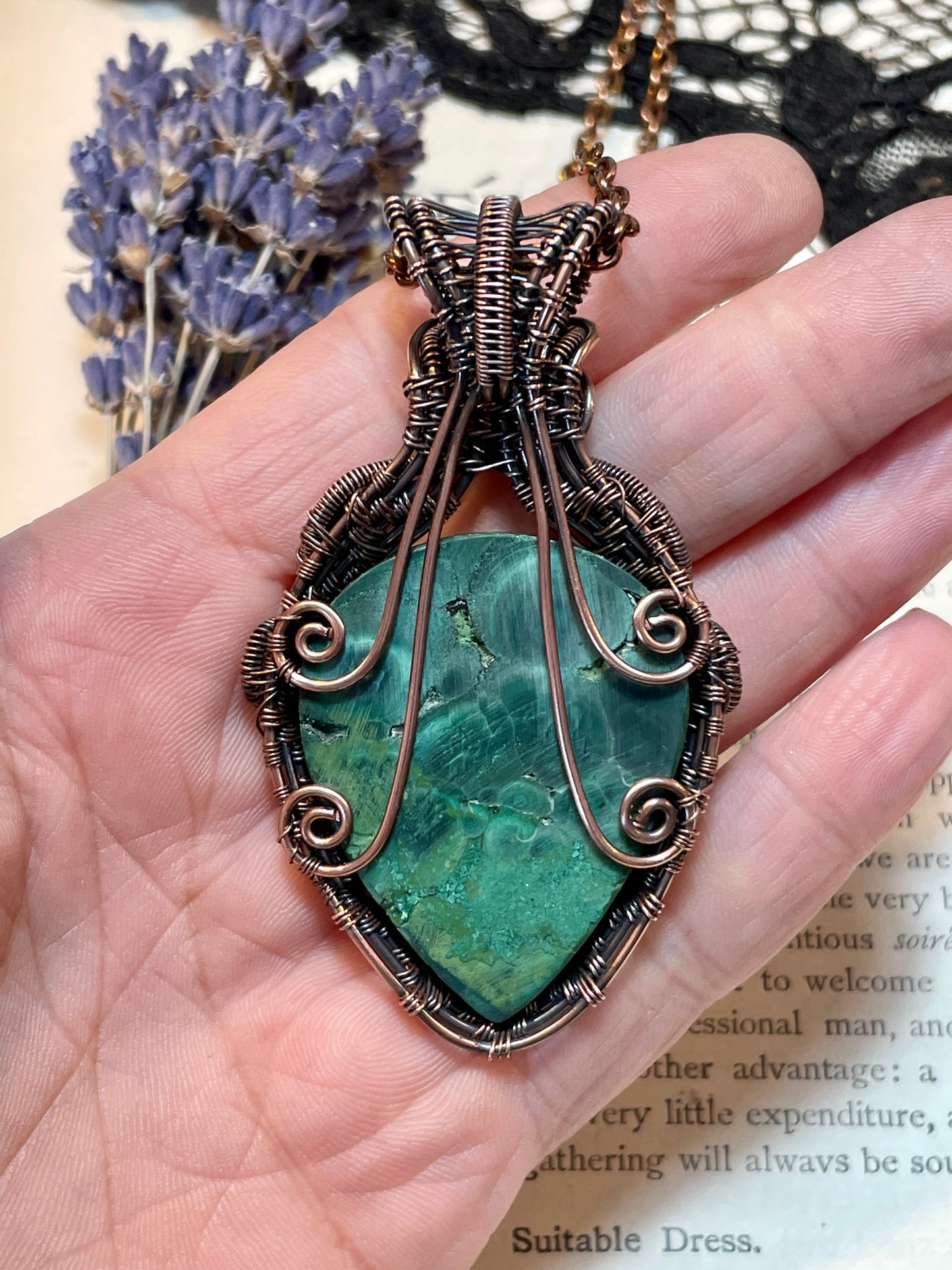 Malachite Amulet in Copper